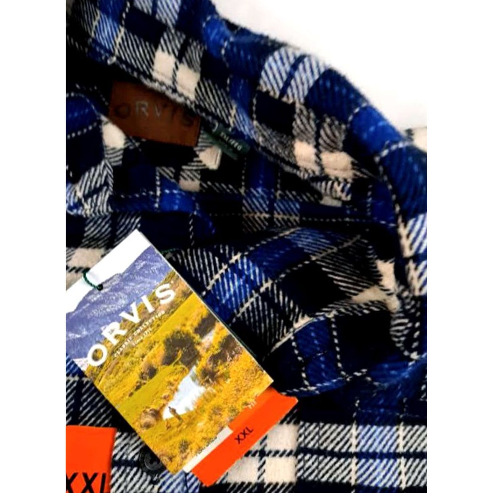 Orvis VINTAGE Orvis Shirt Plaid Flannel Cotton Blue 2XL Button-Up Long Sleeve NWT Mens Outdoor Pockets 31in long 27in chest Size US XXL / EU 58 / 5 - 4 Thumbnail