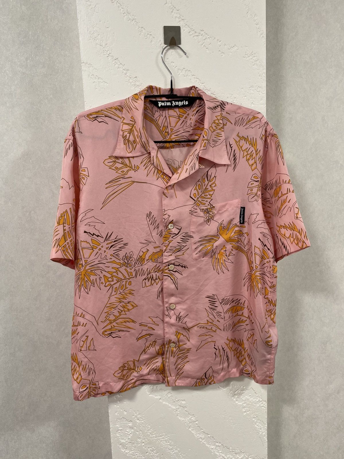 Palm Angels Palm Angels Abstract Palms-print Pink Silk Shirt Size: 46 Size US S / EU 44-46 / 1 - 2 Thumbnail