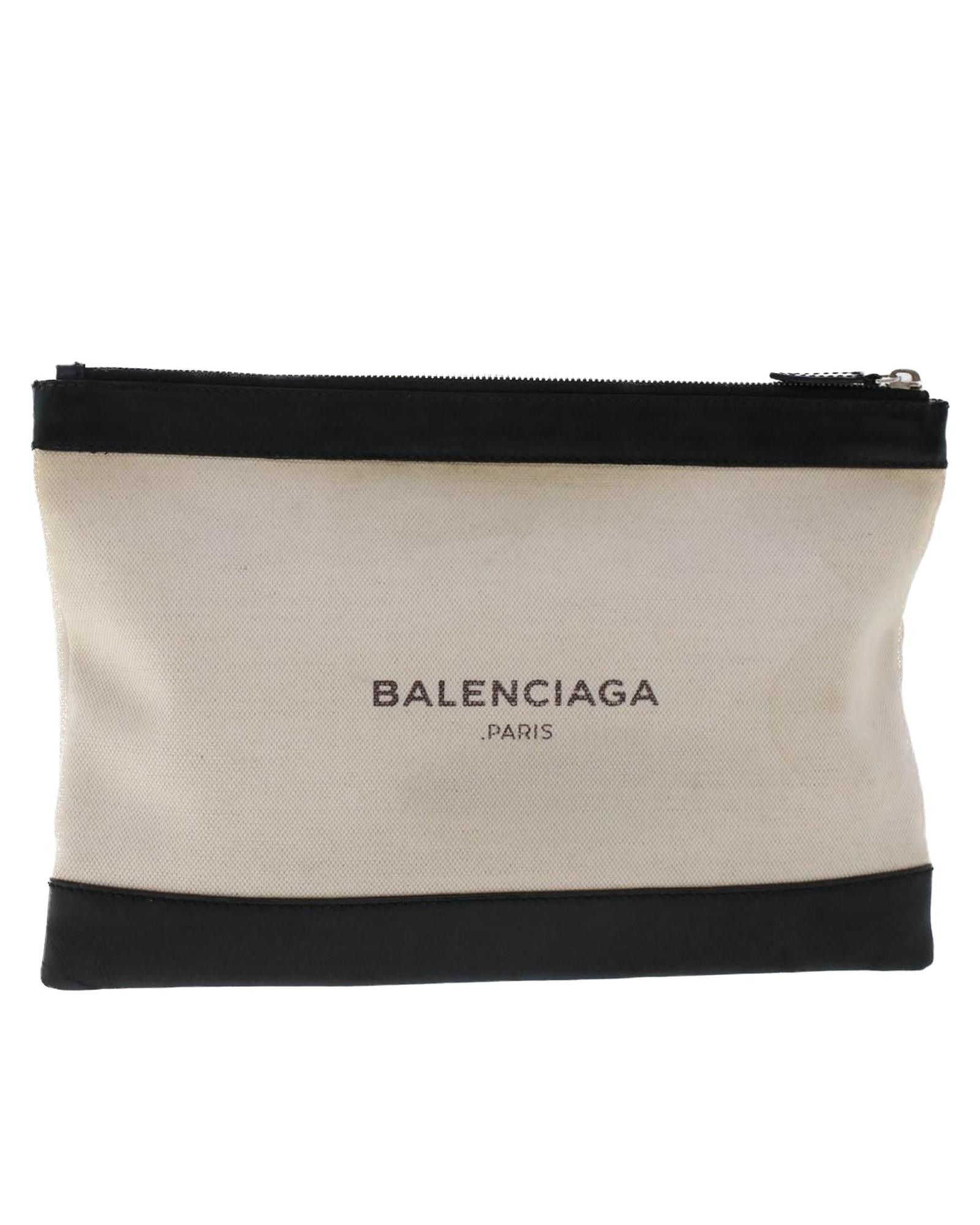 image of Balenciaga Black And White Canvas Clutch Bag, Women's