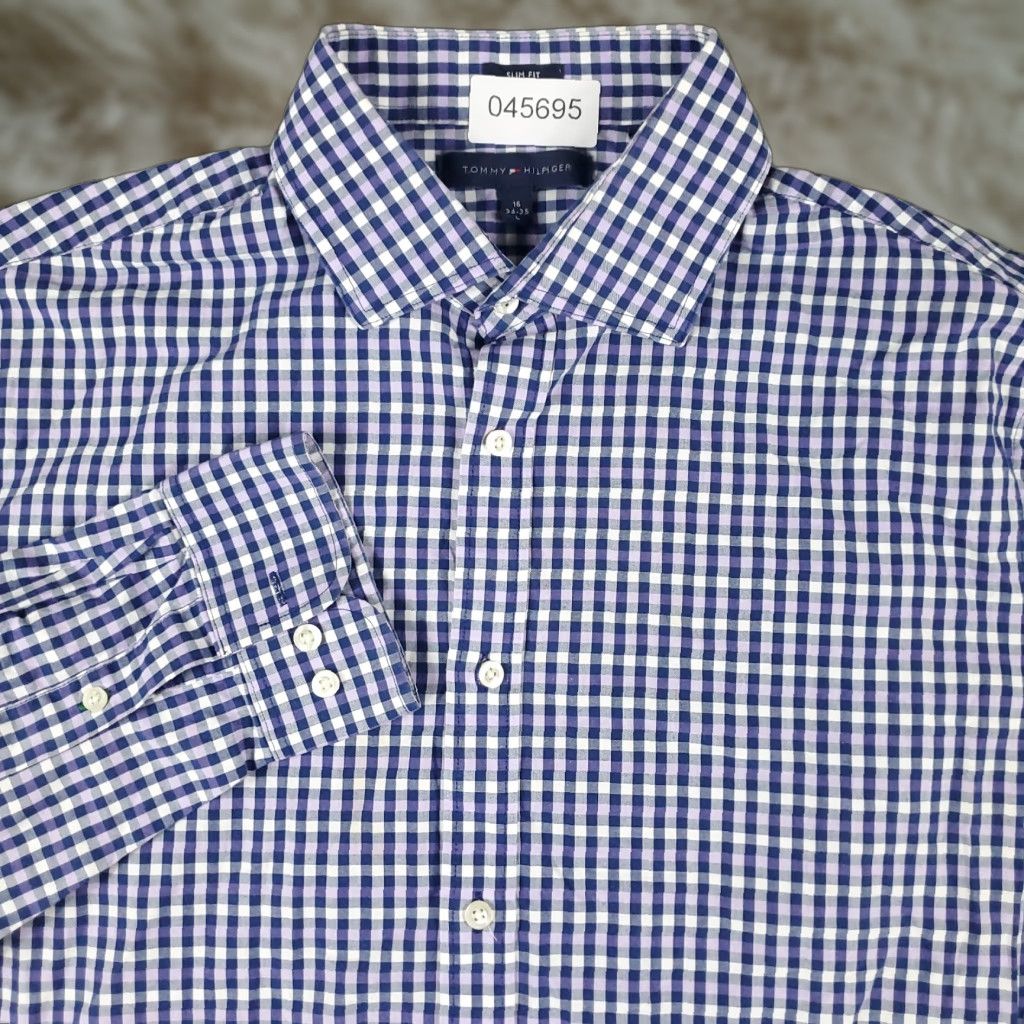 Tommy Hilfiger VINTAGE? No—Tommy Hilfiger Shirt Mens Large Blue Purple Check Casual Button Up Long Sleeve Size US L / EU 52-54 / 3 - 1 Thumbnail