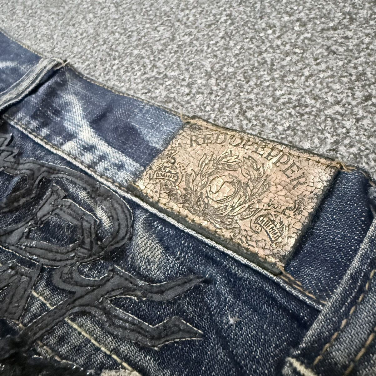 Rock Revival Crazy Seditionaries Red Papper Spellout Distressed Denim Size US 32 / EU 48 - 9 Thumbnail
