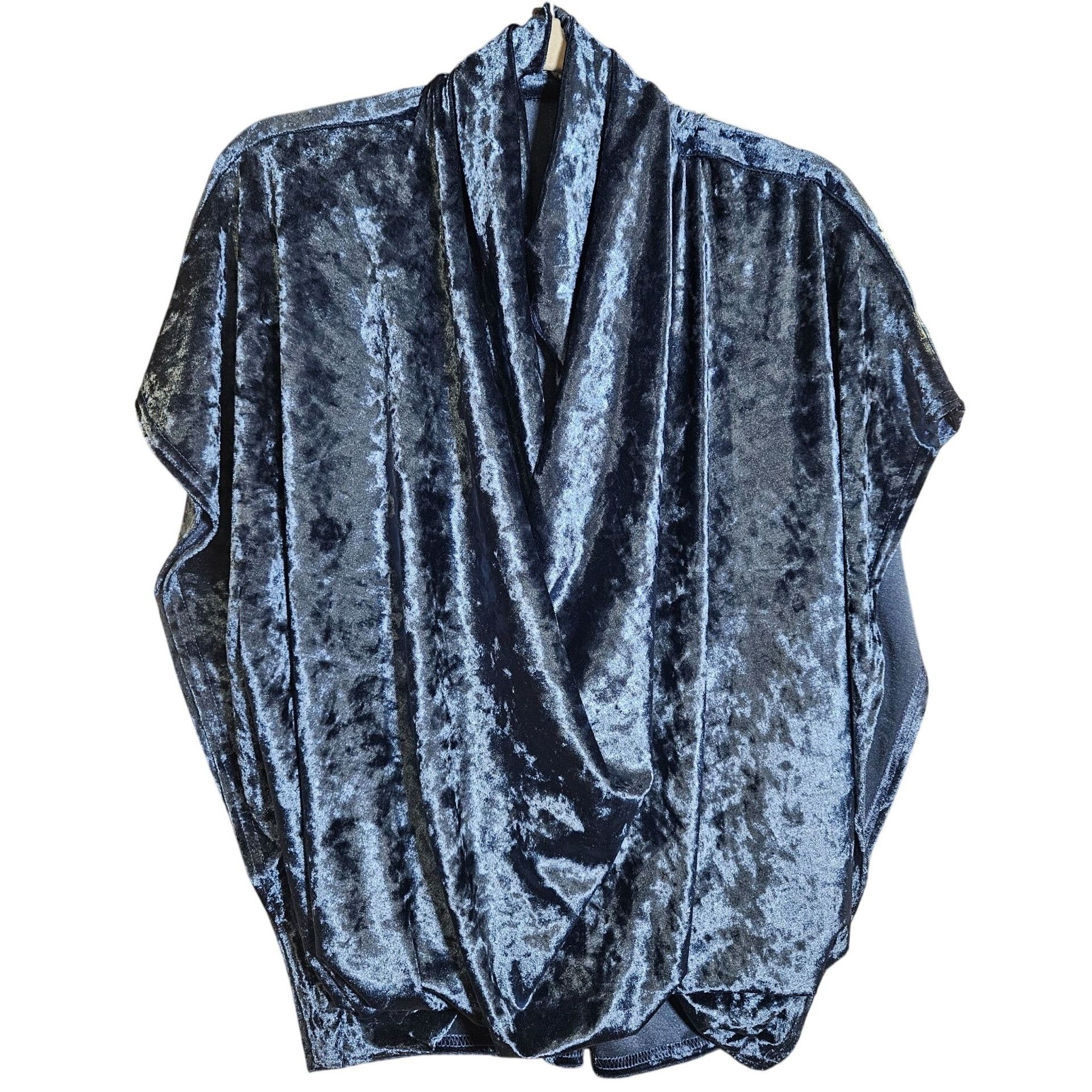 Anthropologie Cousin Earl Crushed Velvet Cowl Top Blue Large Metallic Glam Size L / US 10 / IT 46 - 2 Thumbnail