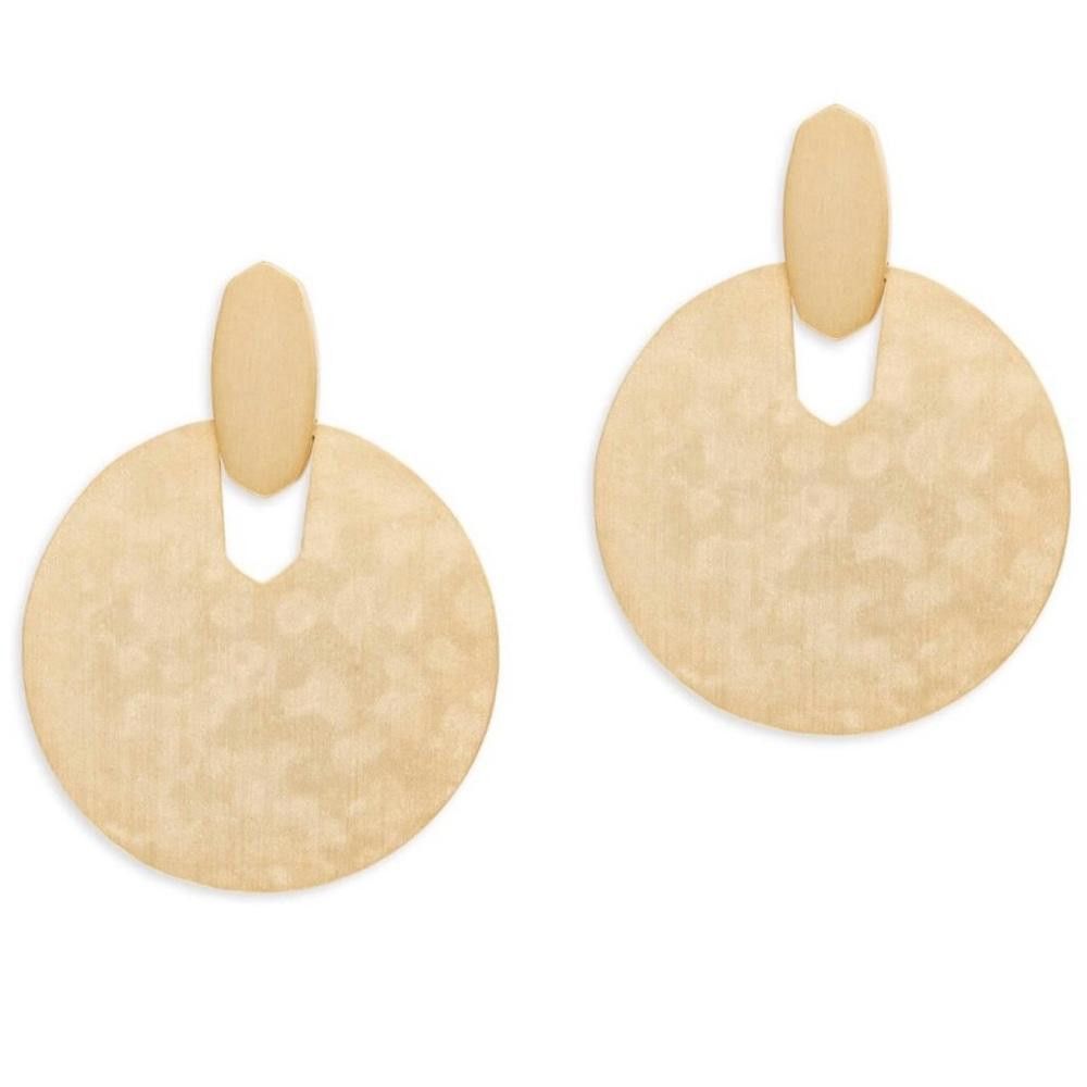Designer Kendra Scott Didi Hammered Brushed Gold Statement Earrings Size ONE SIZE - 1 Thumbnail