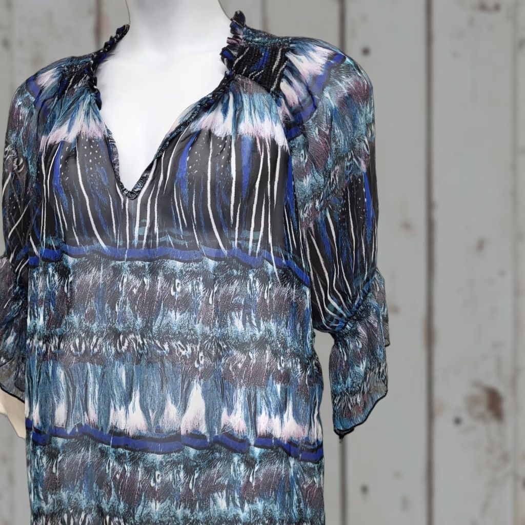 Mango Urban Mango Shirt Women's 2X Blue Multicolor Boho Abstract Sheer Blouse Size XXL / US 16-18 / IT 52-54 - 1 Thumbnail