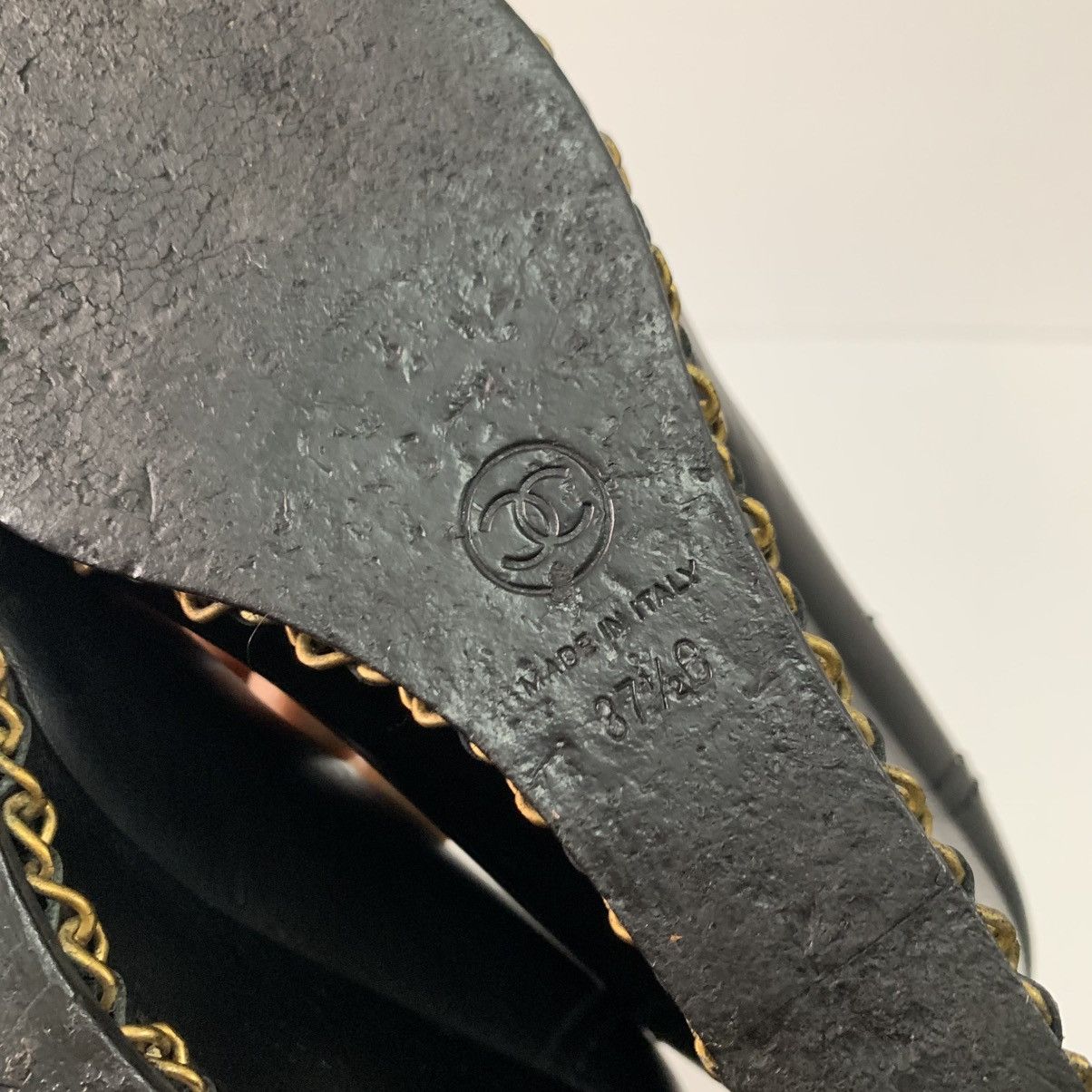 Chanel Chanel Black Leather Wedges Shoes Size US 7.5 / IT 37.5 - 15 Thumbnail