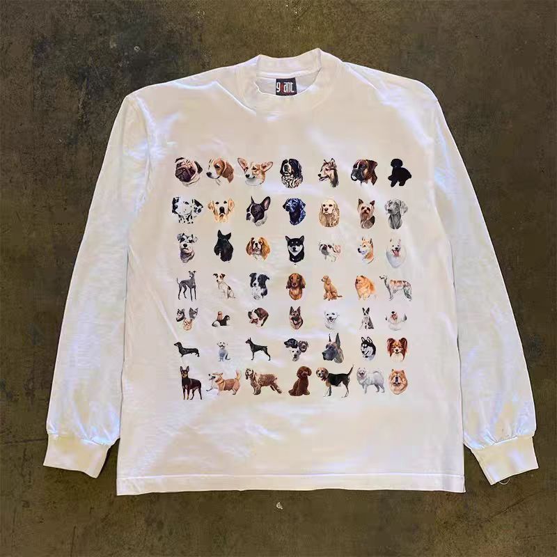 Vintage White casual retro puppy print long-sleeved t-shirt Size US M / EU 48-50 / 2 - 1 Thumbnail