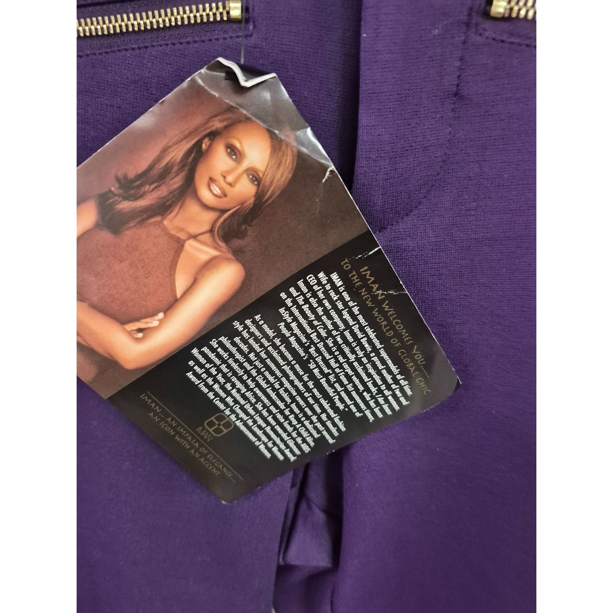 Other IMAN Womens Purple Stretch Pants Size 6 With Gold Zippers & Size 28" / US 6 / IT 42 - 5 Thumbnail