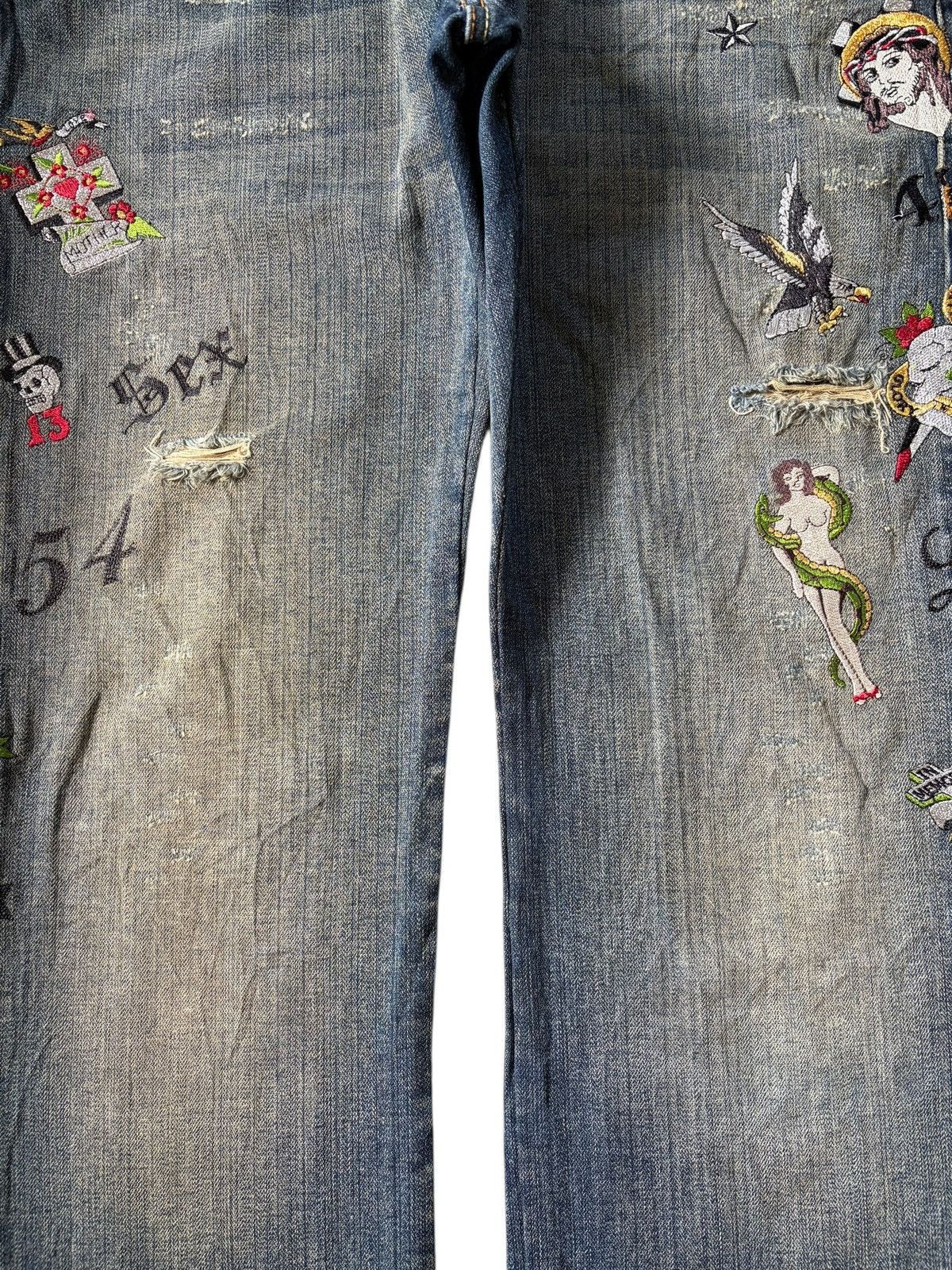 Ed Hardy Vintage Japanese Brand Punk Embroidered Loose Jeans Size US 33 - 3 Thumbnail