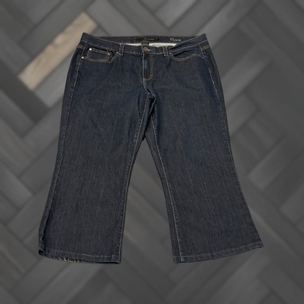 Calvin Klein CK Calvin Klein Jeans Womens 18W Dark Wash Blue Denim Flare Leg Cropped Jeans Womens 18W Blue Denim Flared Cropped Jeans Size 40" / US 18 - 1 Thumbnail