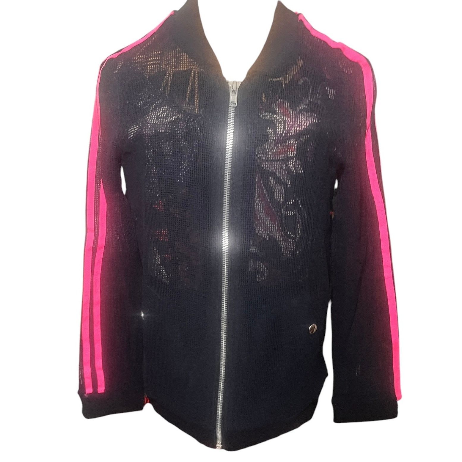 Other Muse Looks Black Mesh Jacket With Pink Stripes Size L NWT Size L / US 10 / IT 46 - 3 Thumbnail