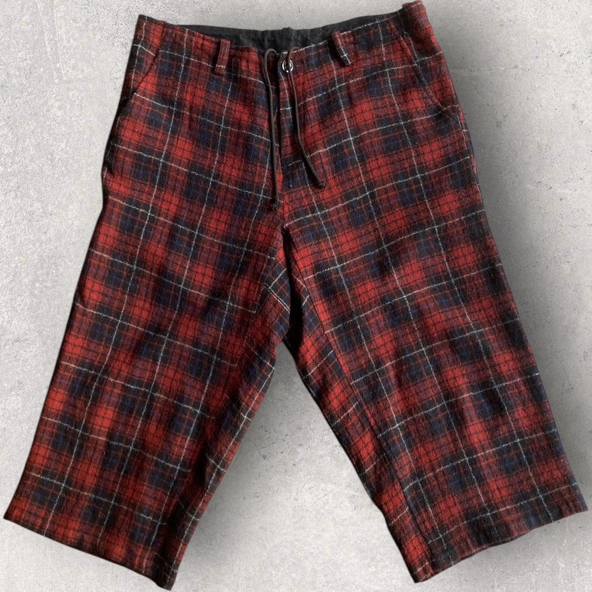 Yohji Yamamoto Y’s Wool Red Tartan Drawstring Cropped Pants Size US 34 / EU 50 - 2 Thumbnail