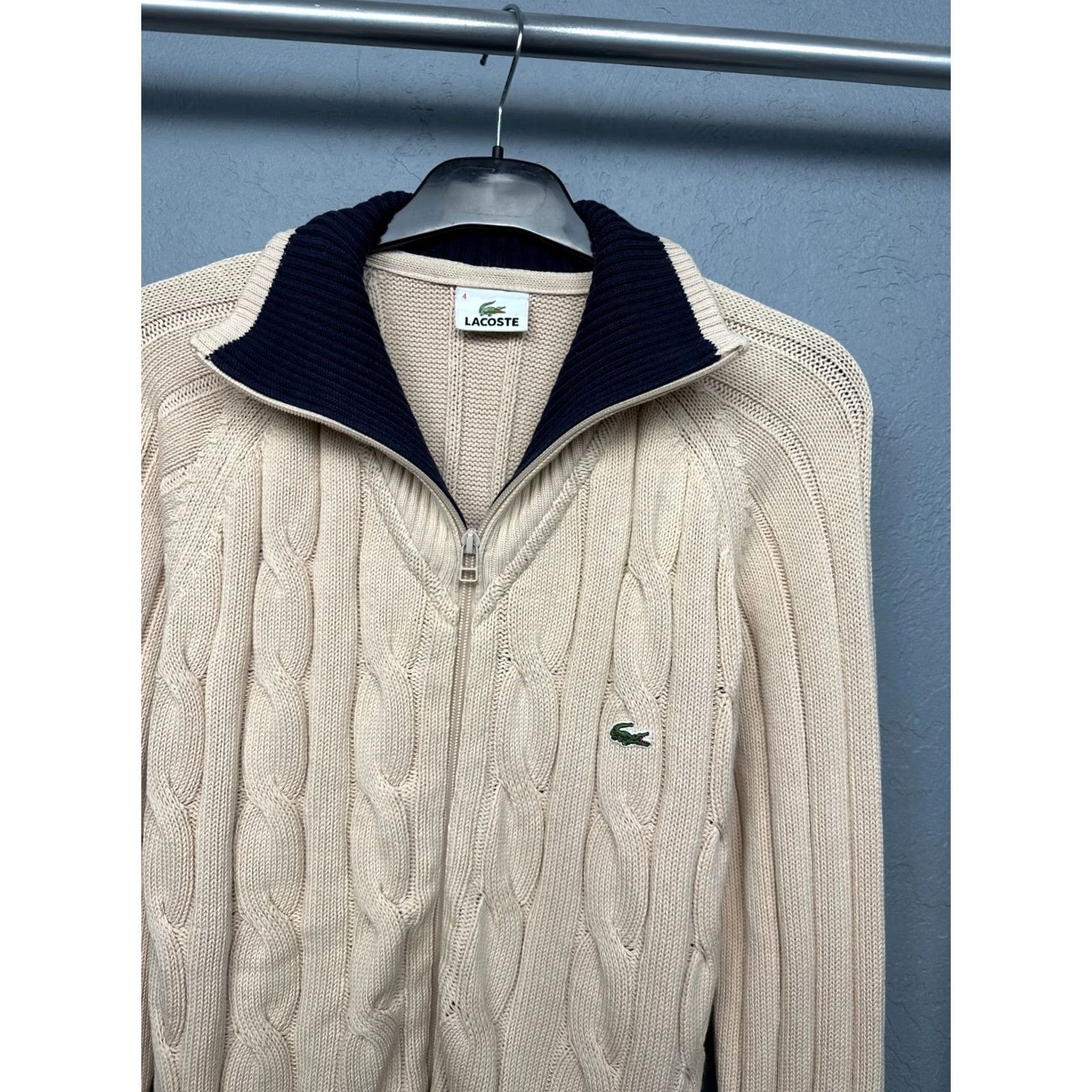 Lacoste Lacoste Vintage Mens Cotton Knit Full Zip Sweater Size M Beige Logo Knit Full Zip Sweater Mens M Beige Lacoste Vintage Cotton Knit Full Zip Sweater Size US M / EU 48-50 / 2 - 2 Thumbnail