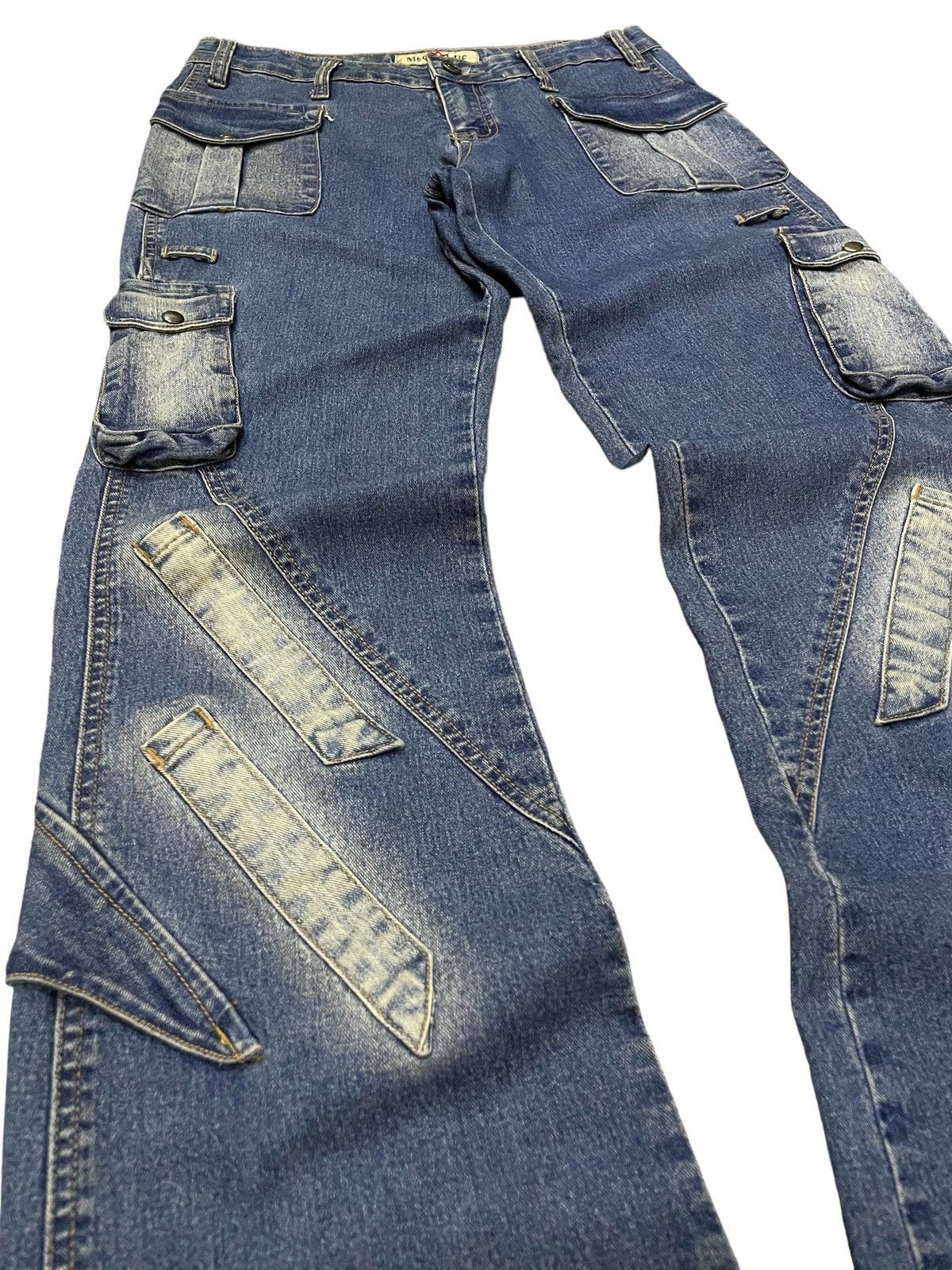 If Six Was Nine × KMRii × Le Grande Bleu (L.G.B.) Modernistic Japan Laser Wash Flared Cargos Jeans Size US 29 - 8 Thumbnail
