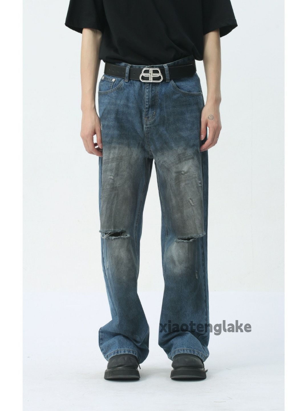 Jean × Vintage washed faded damaged ripped stain baggy jeans Size US 30 / EU 46 - 4 Thumbnail