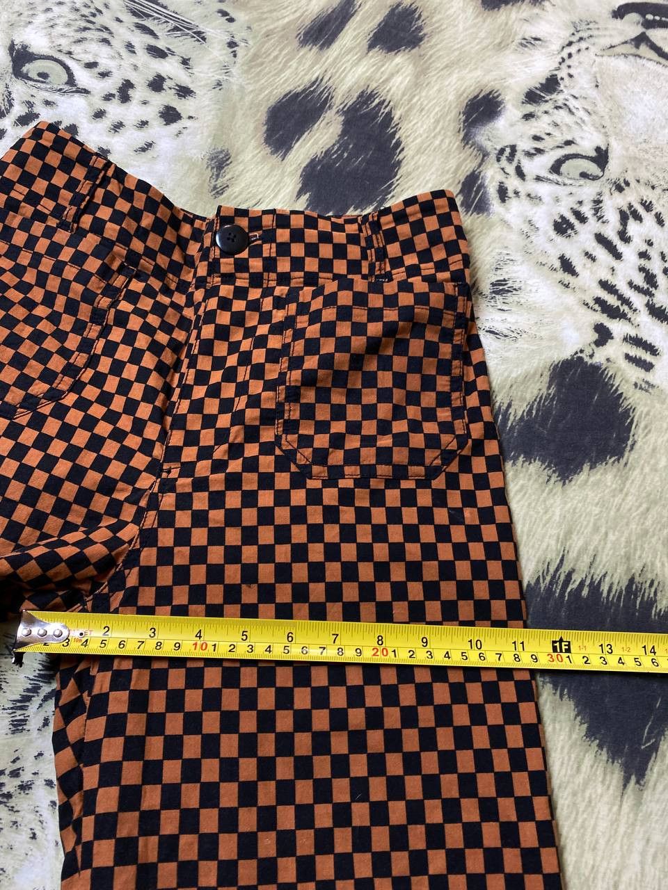 Japanese Brand Anthropologie Maeve Orange/Black Check Flared Baggy Pants Size US 26 / EU 42 - 12 Thumbnail