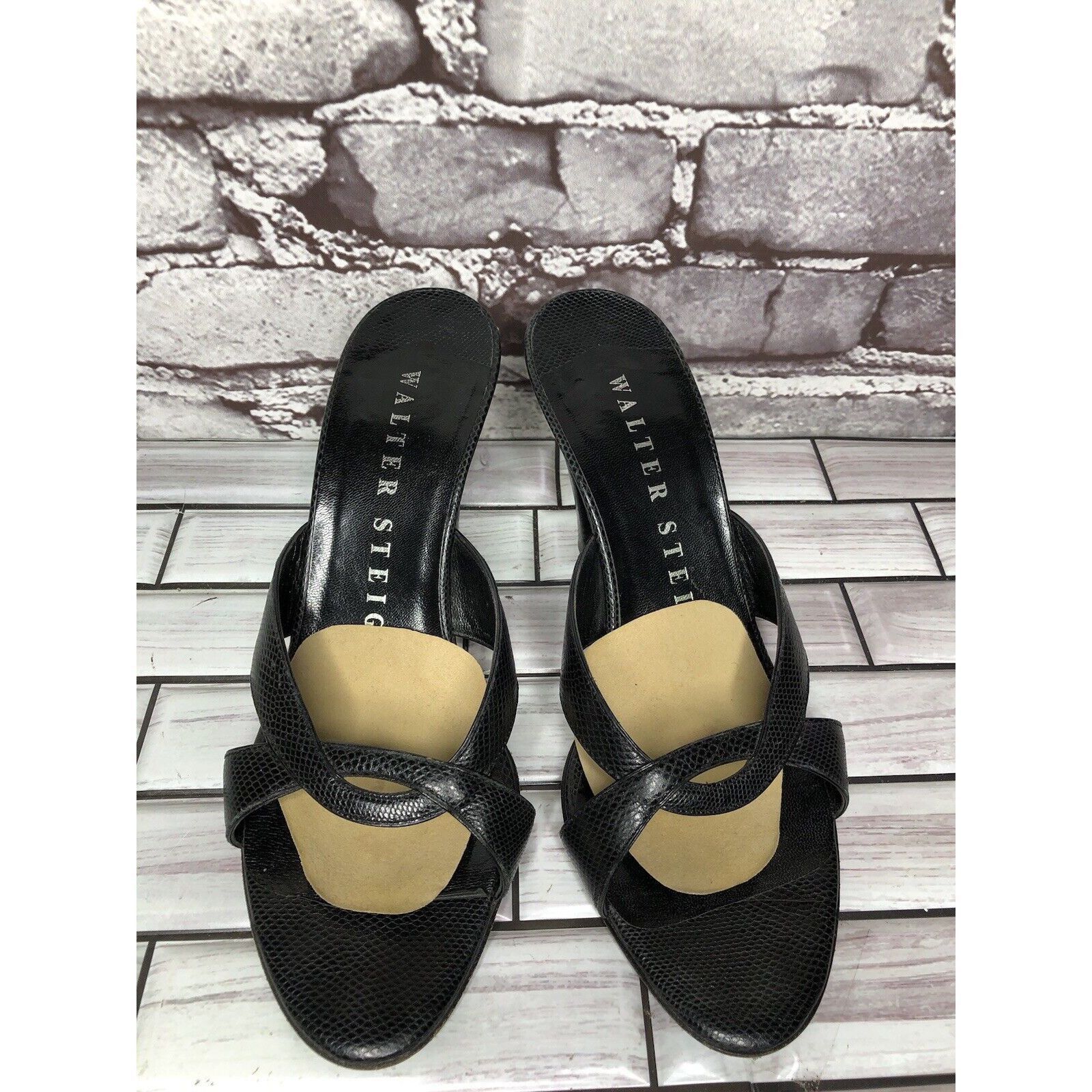 Walter Steiger Walter Steiger Black Leather Python Print Heel Sandals Women Size US 8.5 / IT 38.5 - 10 Thumbnail