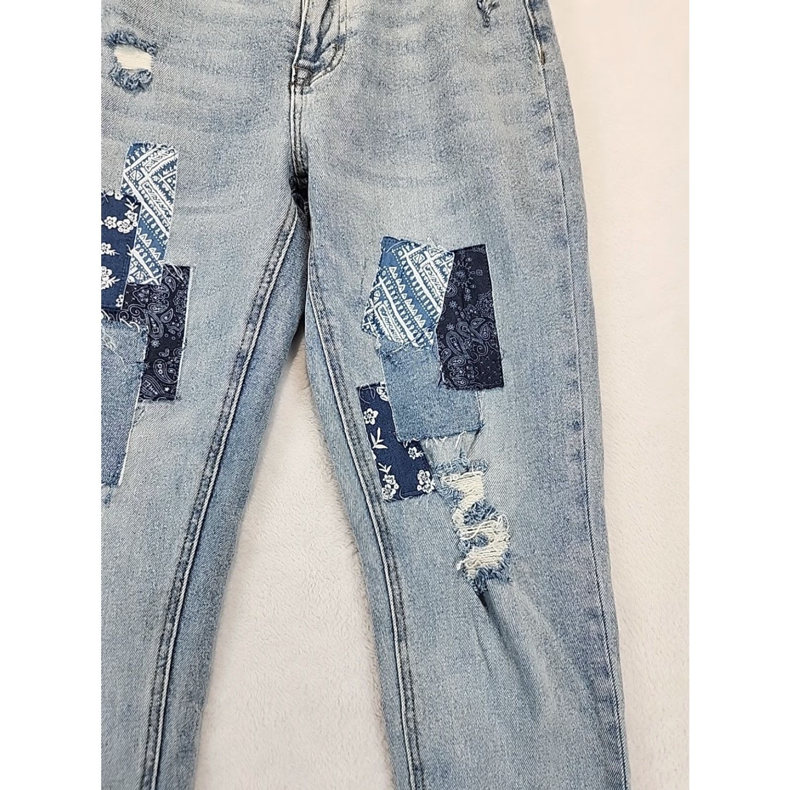 Vintage M Jeans Maurices Women's Jeans High-Rise Patchwork Distressed 5-Pocket Ankle Blue Cotton Blend Medium Wash Size 26" / US 2 / IT 38 - 5 Thumbnail