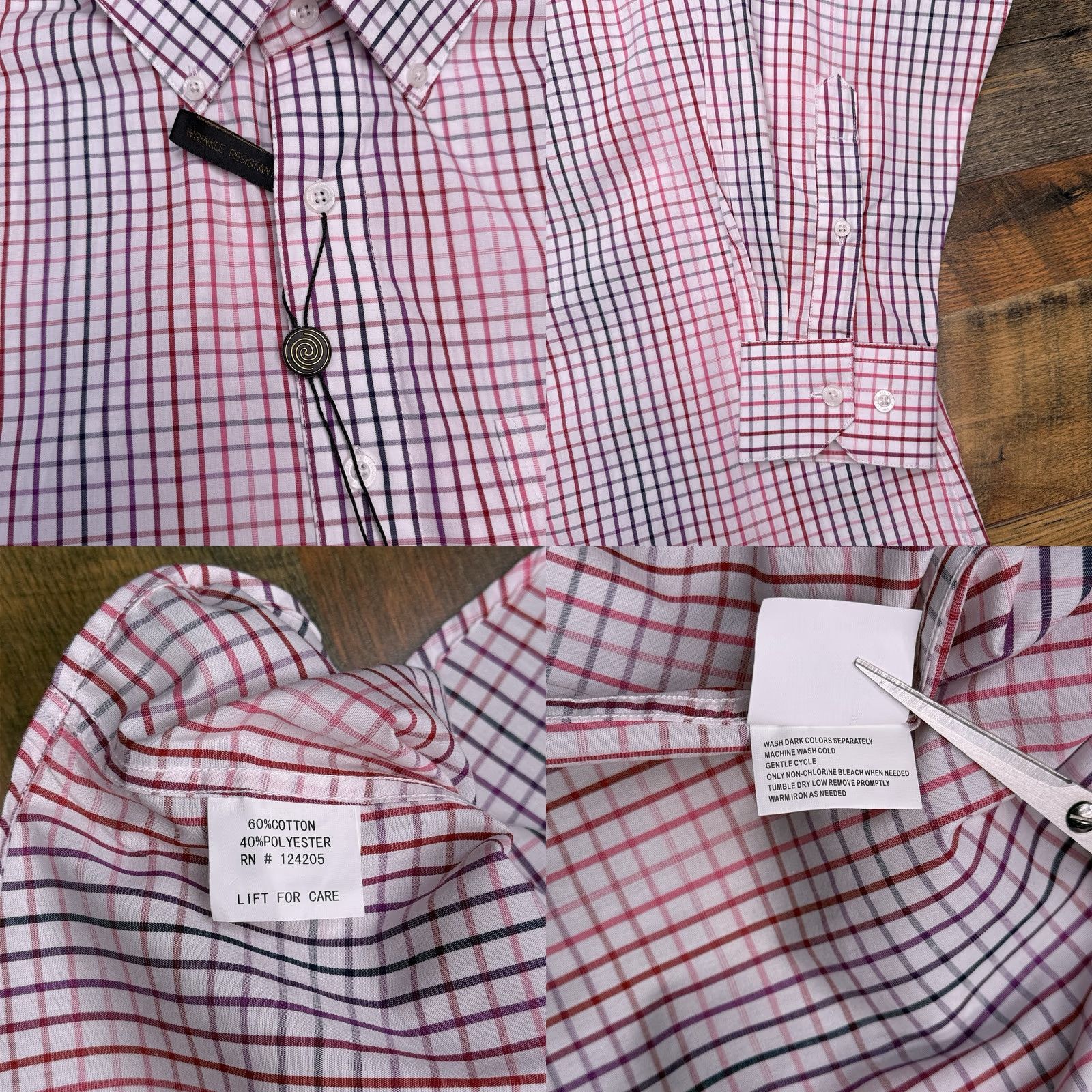 Vintage FX Fusion Shirt Mens Medium Red Check Button Up Wrinkle Resistant New Size US M / EU 48-50 / 2 - 8 Thumbnail