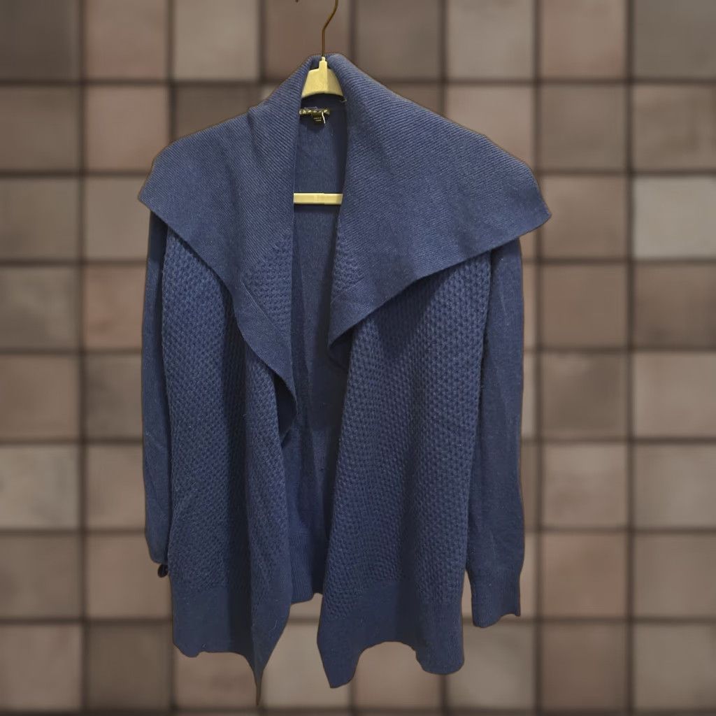 Theory Theory Women's Blue Cashmere Waffle-Knit Cardigan Small Open Front Sweater Ladies Fall Winter Season Size S / US 4 / IT 40 - 1 Thumbnail