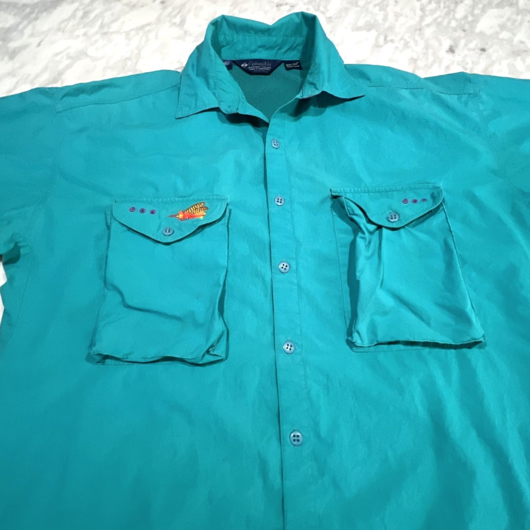 AQUA Columbia Bonefish Flats Shirt Men’s Large Vented Radial Sleeves Pockets Aqua Size US L / EU 52-54 / 3 - 3 Thumbnail