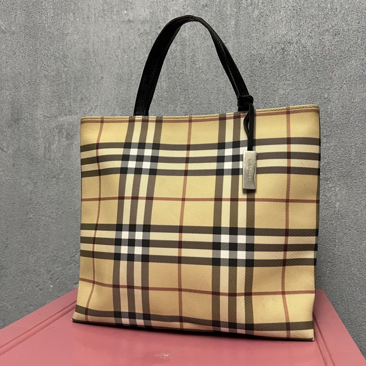 Burberry London Beige Nova Check Tote Double Handles Bag