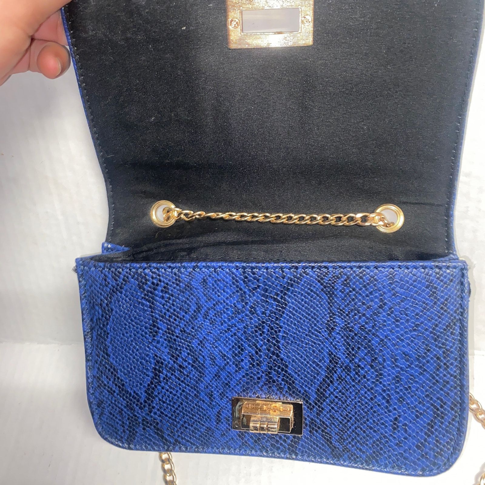 Other Blue Black Snakeskin Gold-Chain Strap Purse Shoulder Bag Size ONE SIZE - 7 Thumbnail