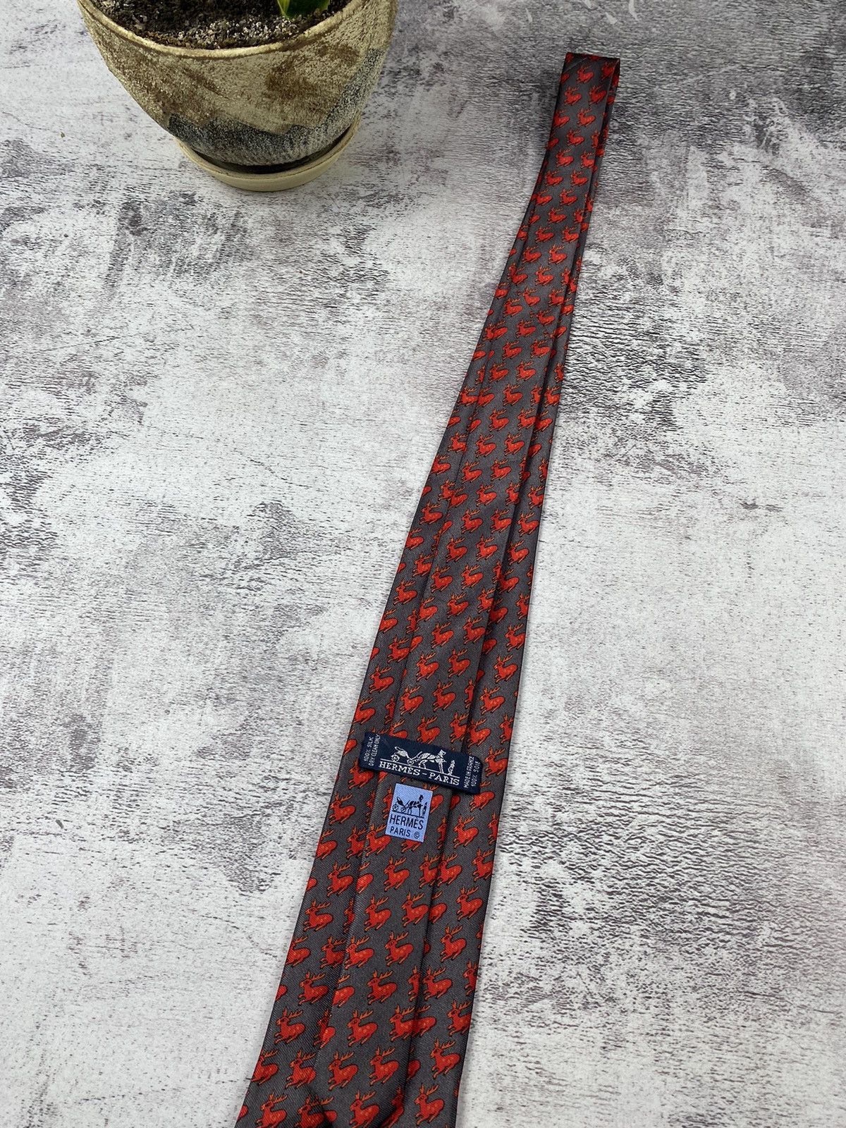 image of Vintage Very Hermes Paris 100% Silk Deer Rain Ties in Red, Men's