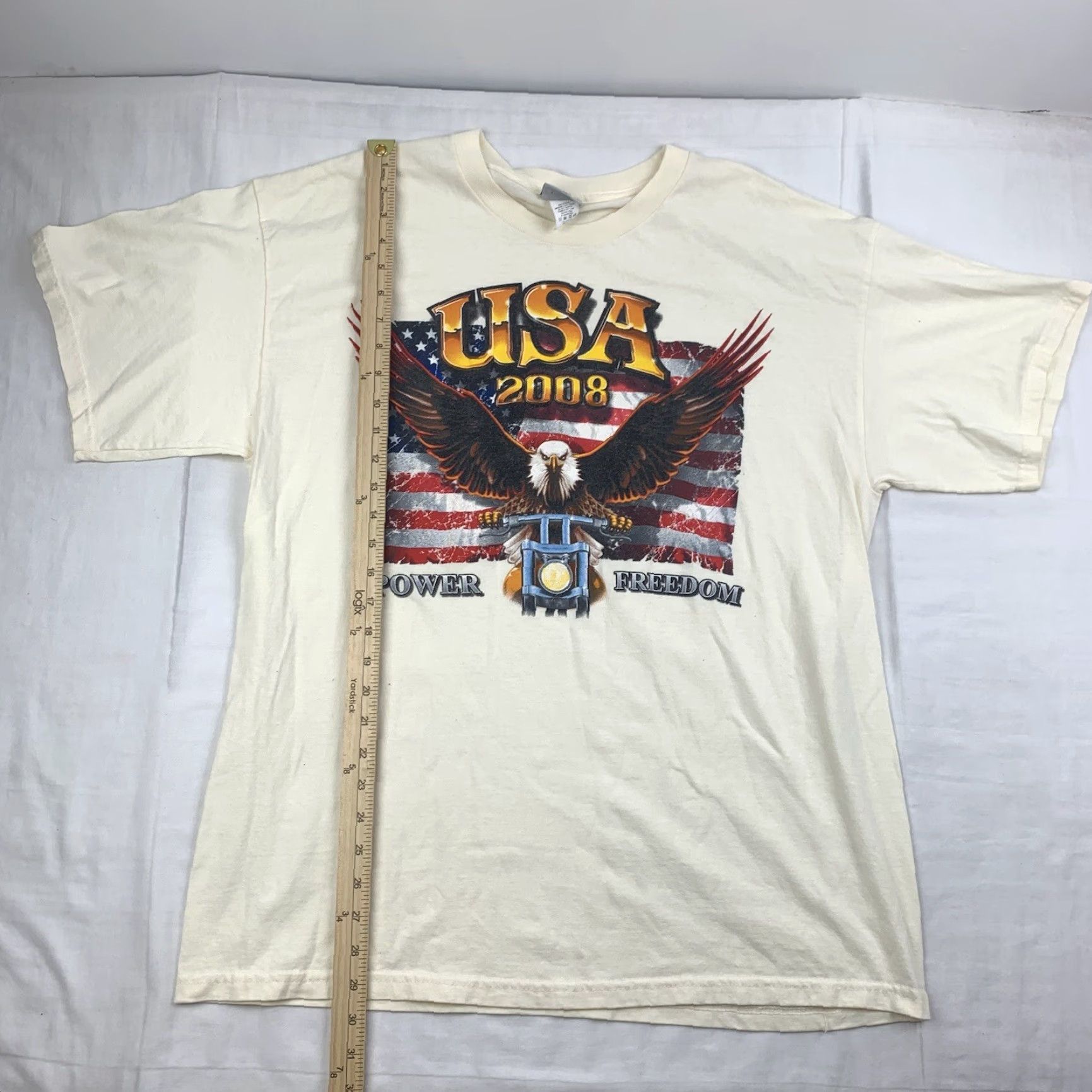 Vintage USA Biker Shirt Adult XL Tan Cream Eagle 208 Power Freedom American Motorcycle Size US XL / EU 56 / 4 - 6 Thumbnail