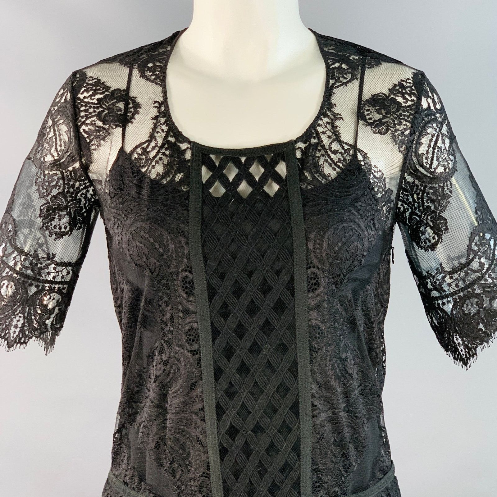 Burberry Black Lace Short Sleeve Drop Waist Knee Length Dress Size XS / US 0-2 / IT 36-38 - 2 Thumbnail