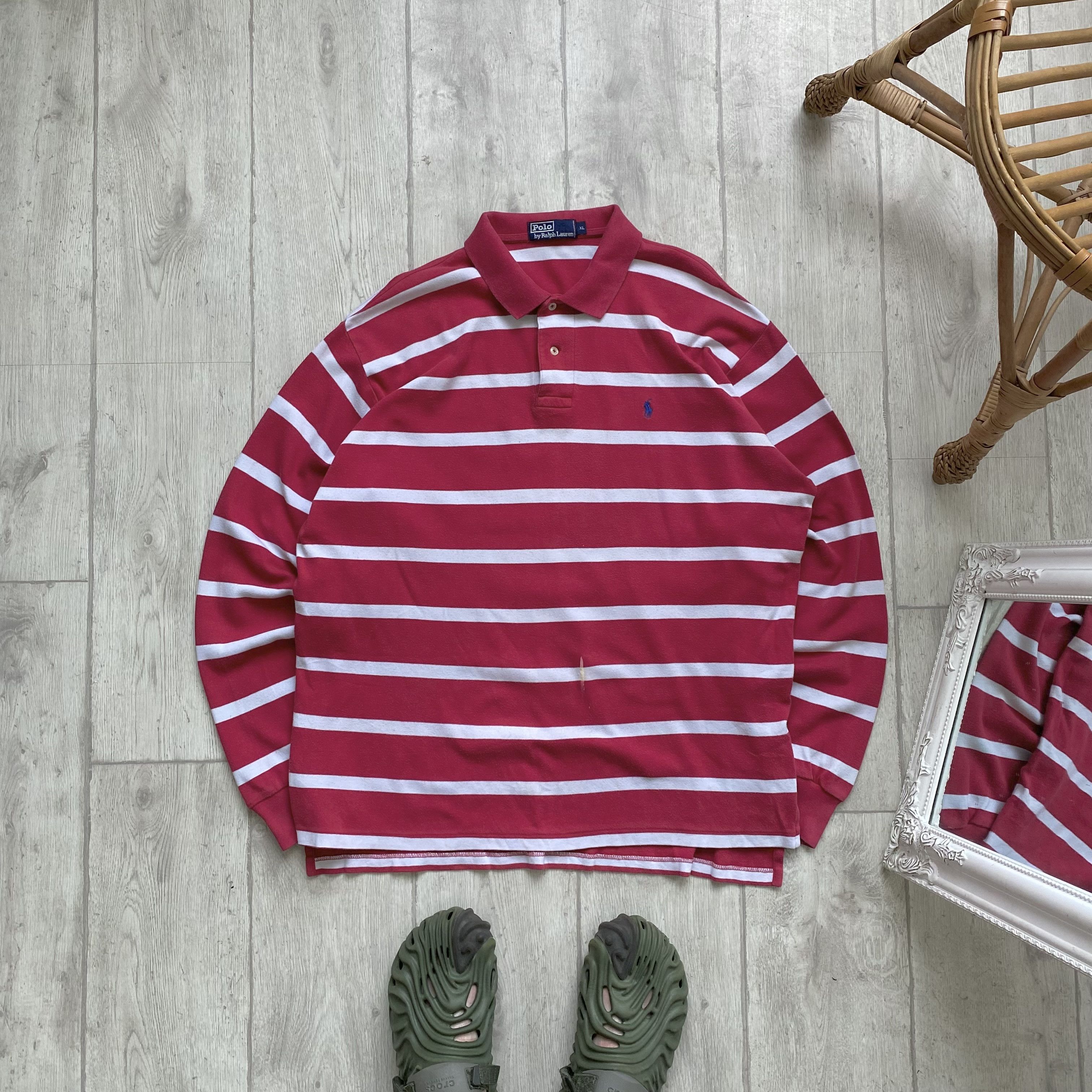 Polo Ralph Lauren Vintage 90s Trashed Polo Ralph Lauren Striped rugby shirt Size US XL / EU 56 / 4 - 1 Thumbnail