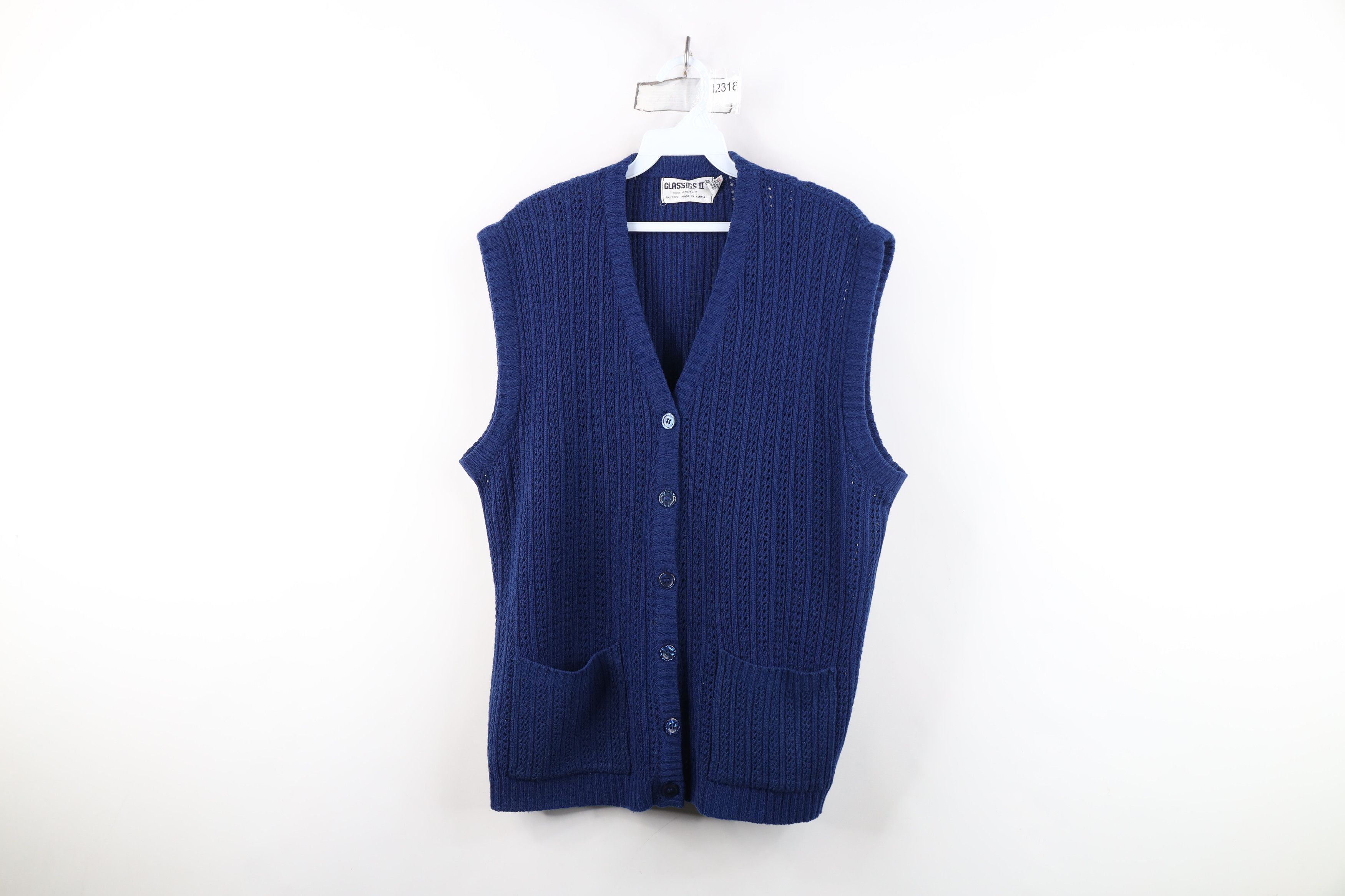 Vintage Vintage 70s Streetwear Crochet Cardigan Sweater Vest Blue Size L / US 10 / IT 46 - 1 Thumbnail