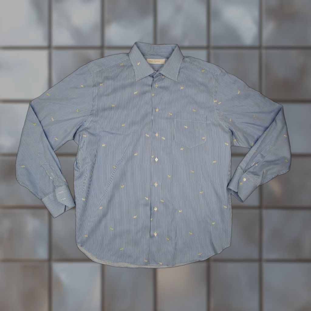 Vintage NIGEL CURTISS Shirt Mens XL Blue Stripe Button Up AOP Rabbit Long Sleeve Dress Shirt Size US XL / EU 56 / 4 - 1 Thumbnail