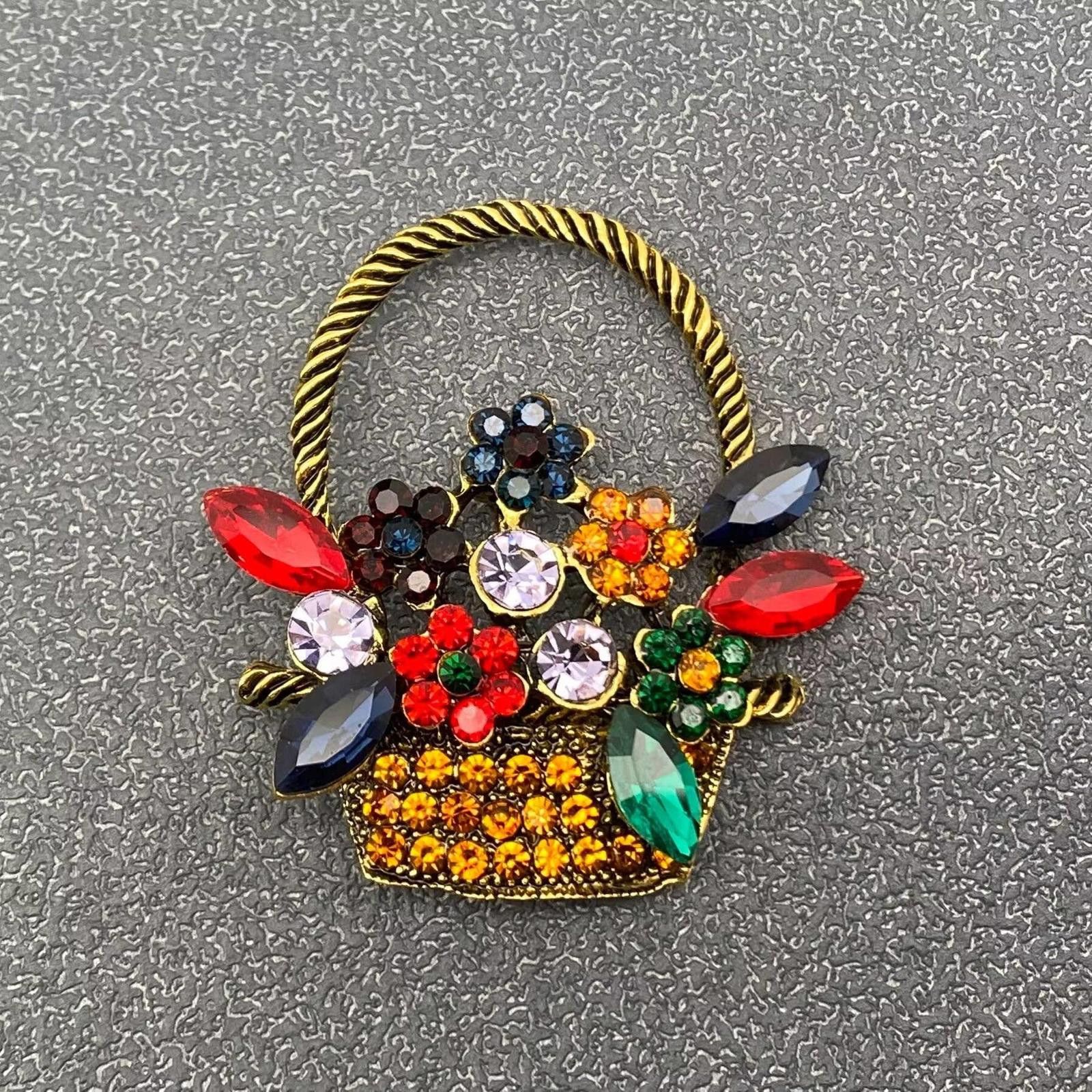 Unknown London Multicolor Rhinestone Basket Flower Brooch Pin Size ONE SIZE - 1 Thumbnail