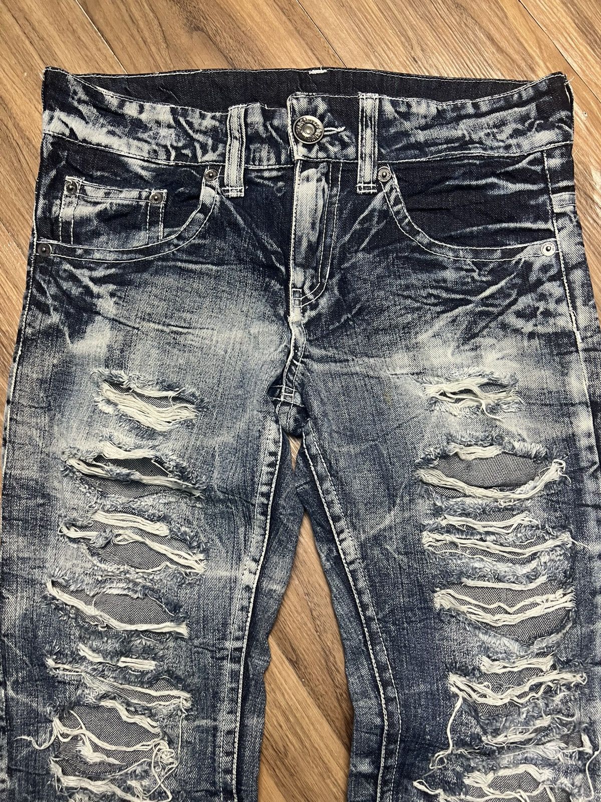 Japanese Brand RARE Distressed Crinkle Denim Jeans (42) Size 33" - 3 Thumbnail