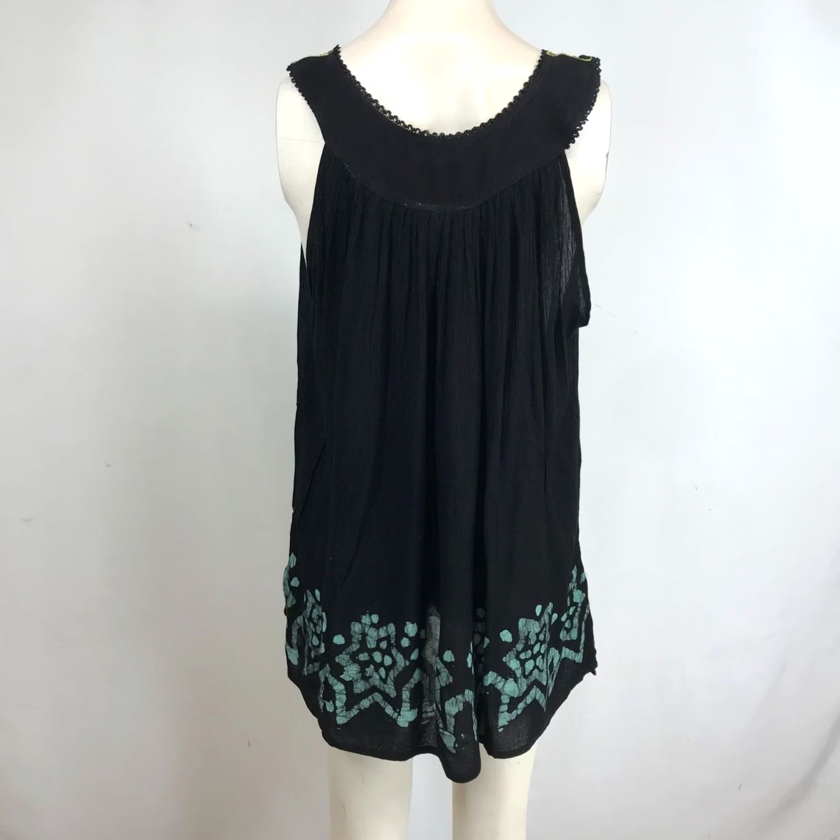 Vintage Sakkas Woman's Free Size Black/Mint Sleeveless V-Neck 100% Cotton Top Blouse Shirt Womens Adjustable Size One Size Casual Floral Summer Size ONE SIZE - 5 Thumbnail