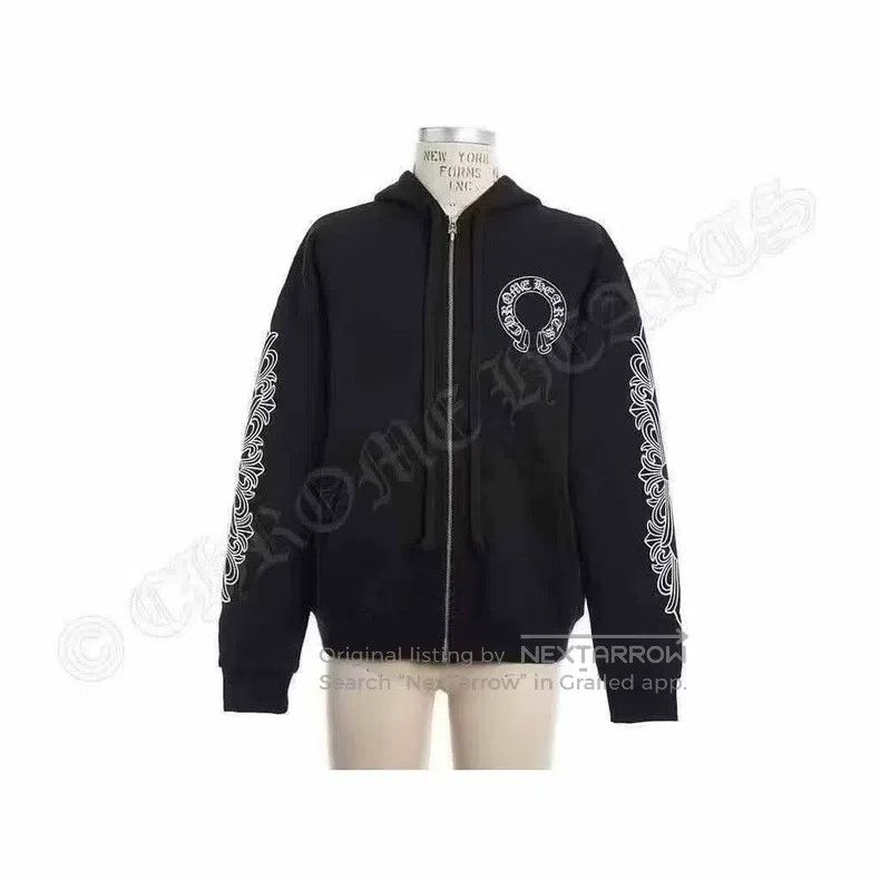 CHROME HEARTS Size L Waffle-lined hoodie with black vine fl