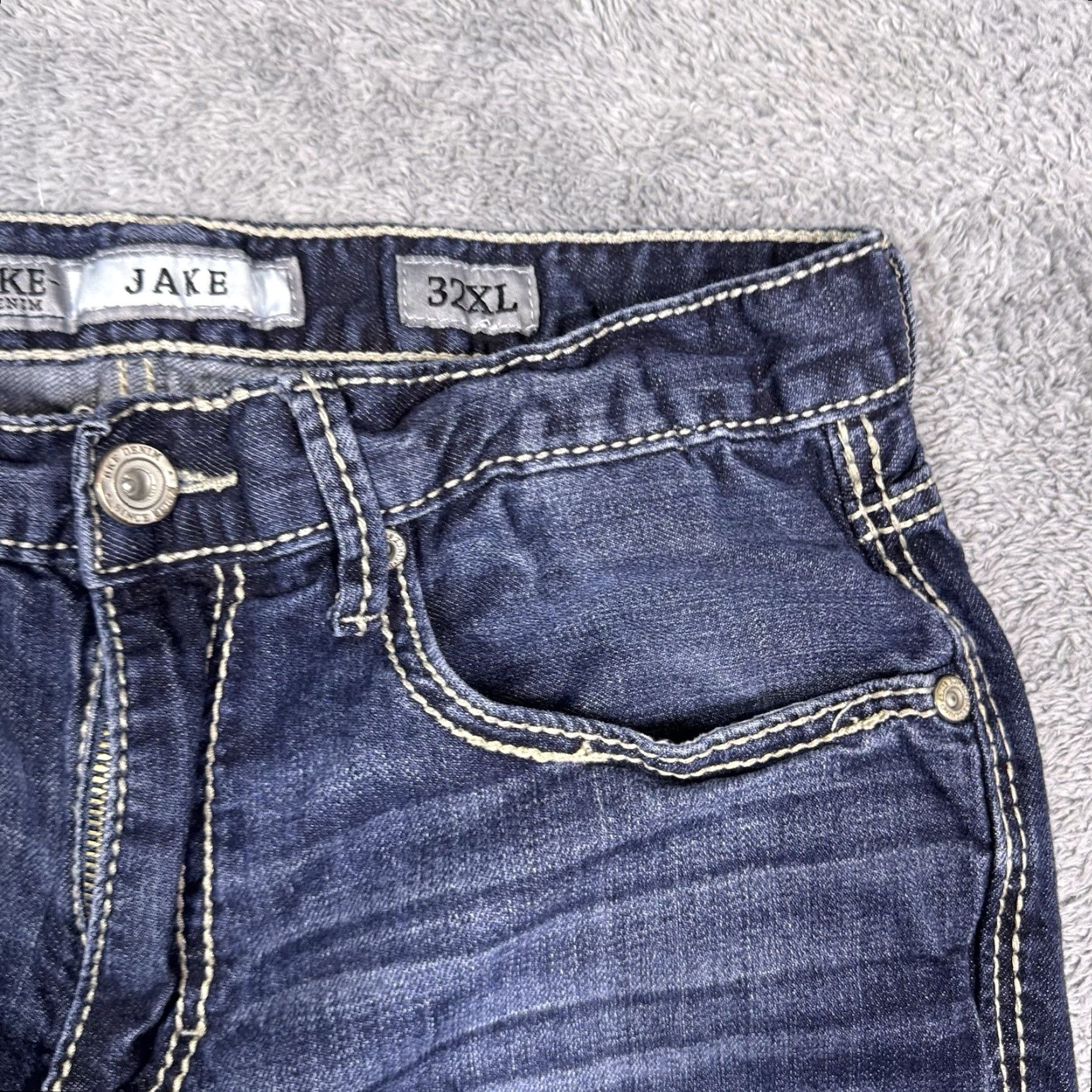 Vintage BKE Jake Jeans Mens 32XL Blue Straight Dark Wash Mid Rise Whisker Stretch Denim Jeans 5-Pocket Regular Inseam 34in Size US 32 / EU 48 - 5 Thumbnail