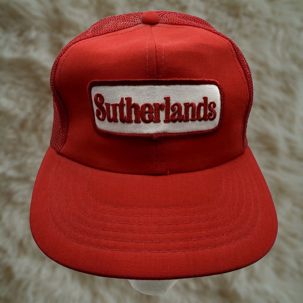 Vintage VINTAGE Sutherlands Hardware Adjustable Red Snapback Trucker Cap Hat USA Baseball Cap Men Adjustable Red Jeans? Size ONE SIZE - 1 Thumbnail