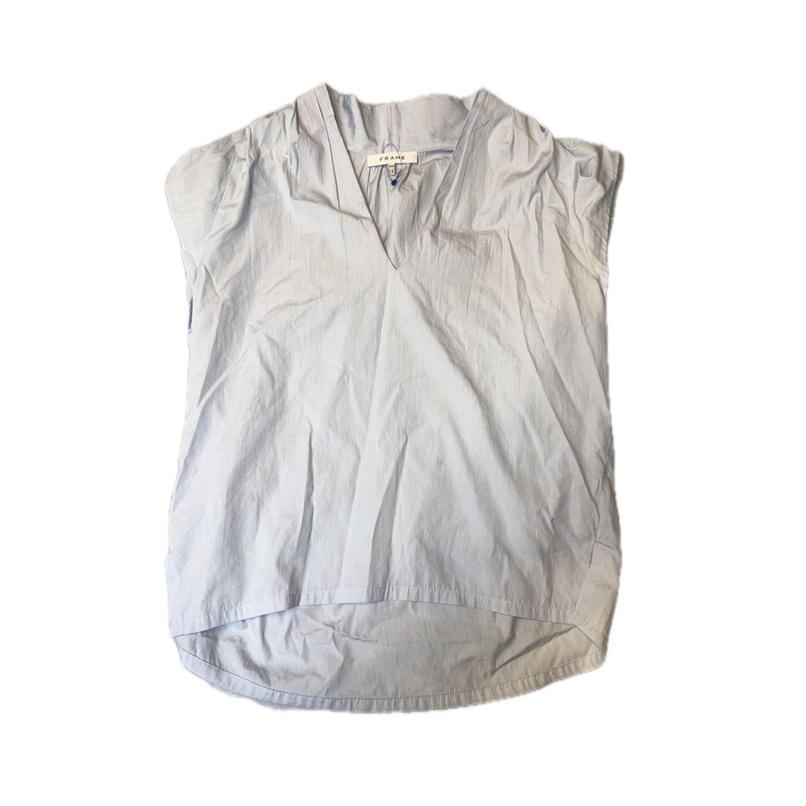 Significant Other FRAME Women V Neck Cap Sleeve Tunic Top Blue M/M Cotton Size S / US 4 / IT 40 - 1 Thumbnail