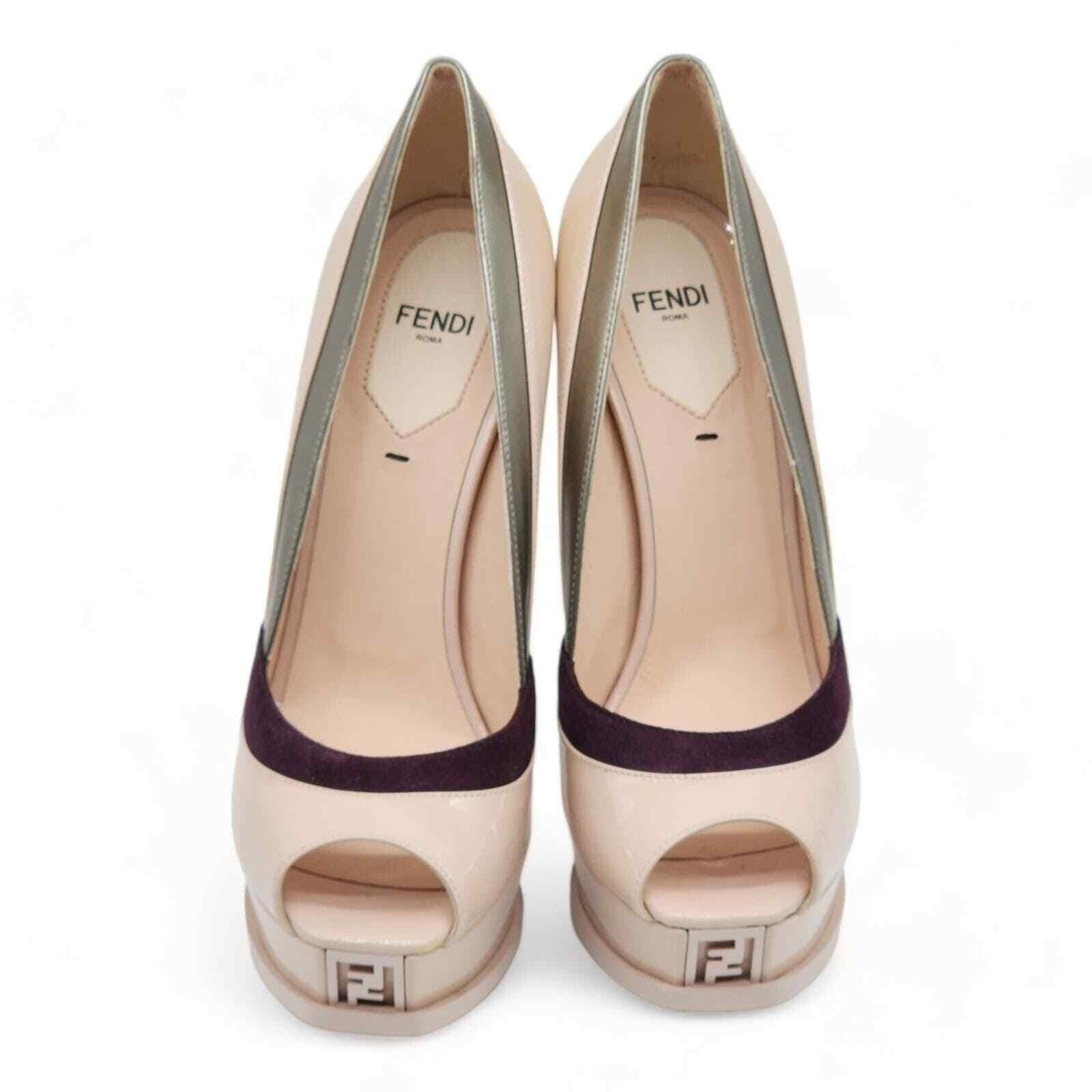Fendi Colorblock Leather Platform Pumps Beige EU 38.5 US 8.5 Size US 8.5 / IT 38.5 - 3 Thumbnail