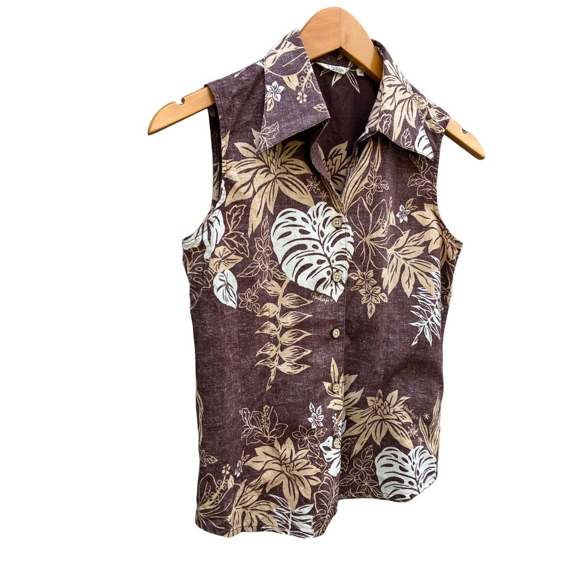 Japanese Brand Paikaji Sleeveless Aloha Shirt Tropical Monstera Leaf Cotton Size M / US 6-8 / IT 42-44 - 6 Thumbnail