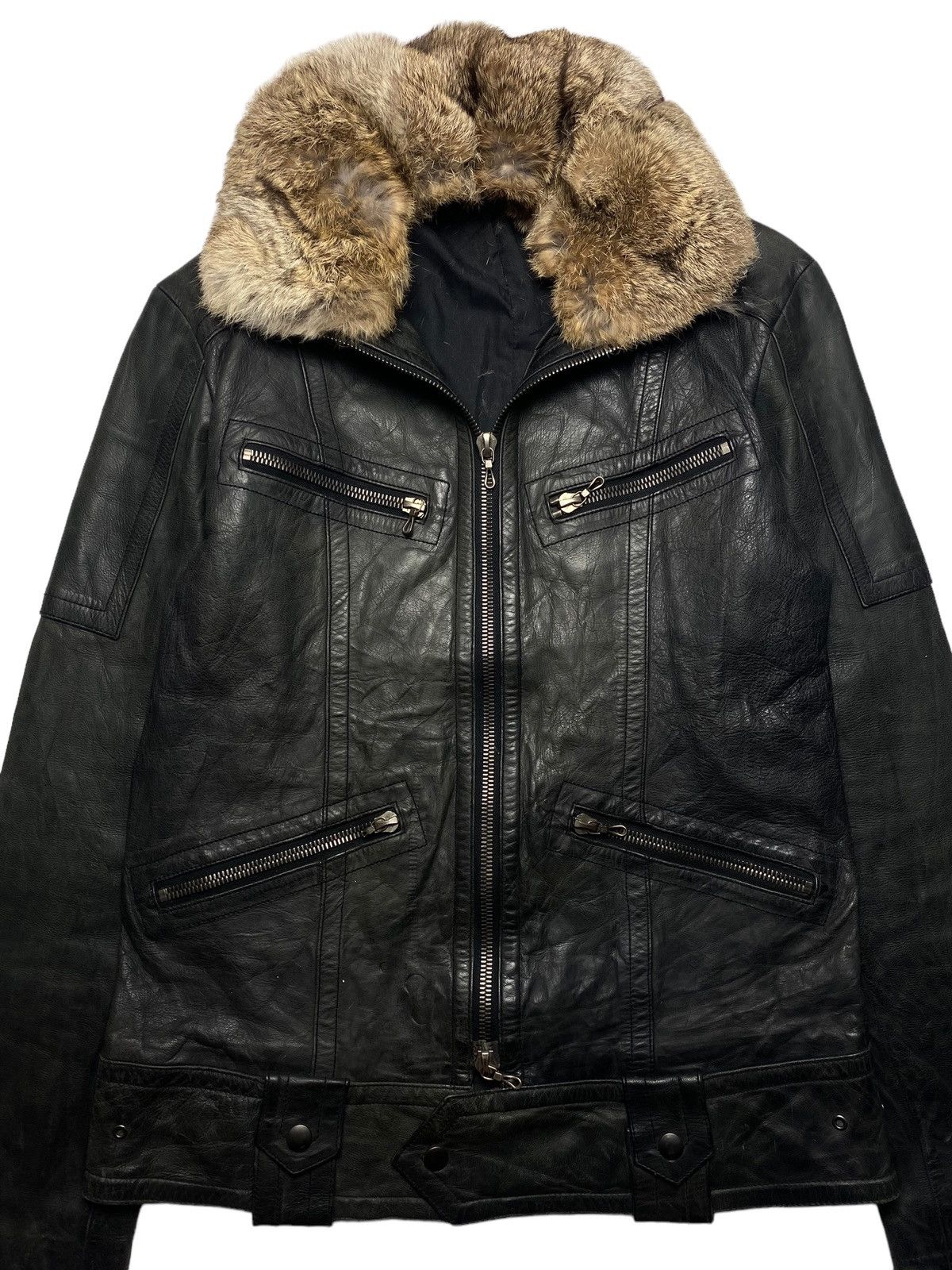 2000s Shellac - Trim Fur Biker Leather Jacket Riri Zipper