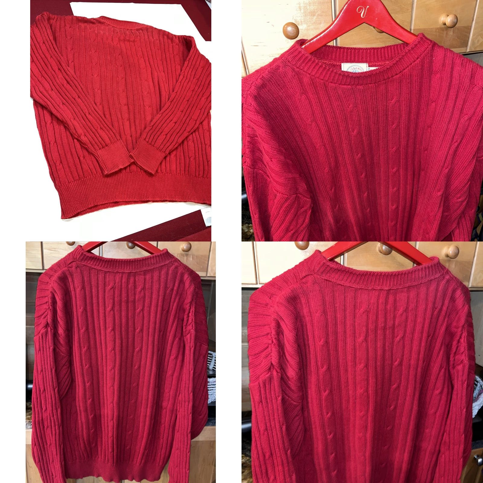 Vintage VINTAGE Cape Isle Knitters Sweater Mens L Red 90s Cable-Knit Ribbed Crew Neck Pullover USA Made Size US L / EU 52-54 / 3 - 9 Thumbnail