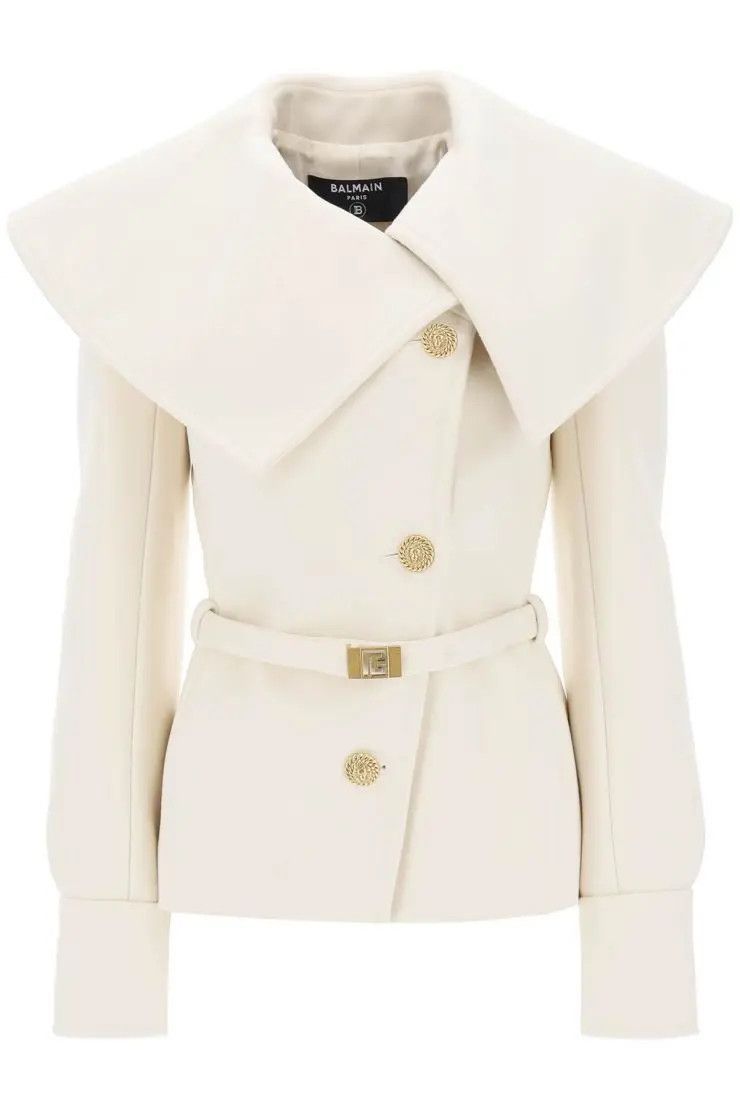 image of Balmain O1S22I1N0424 Double Breasted Peacoat In White, Women's (Size XS)