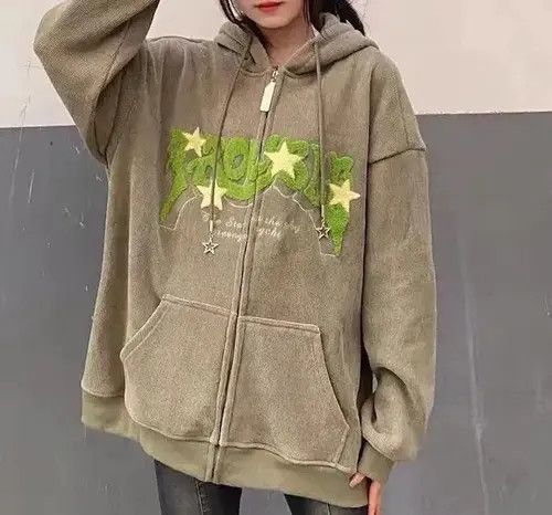 Other Letter Embroidery Zip-Up Hoodies Women Men Size ONE SIZE - 3 Thumbnail