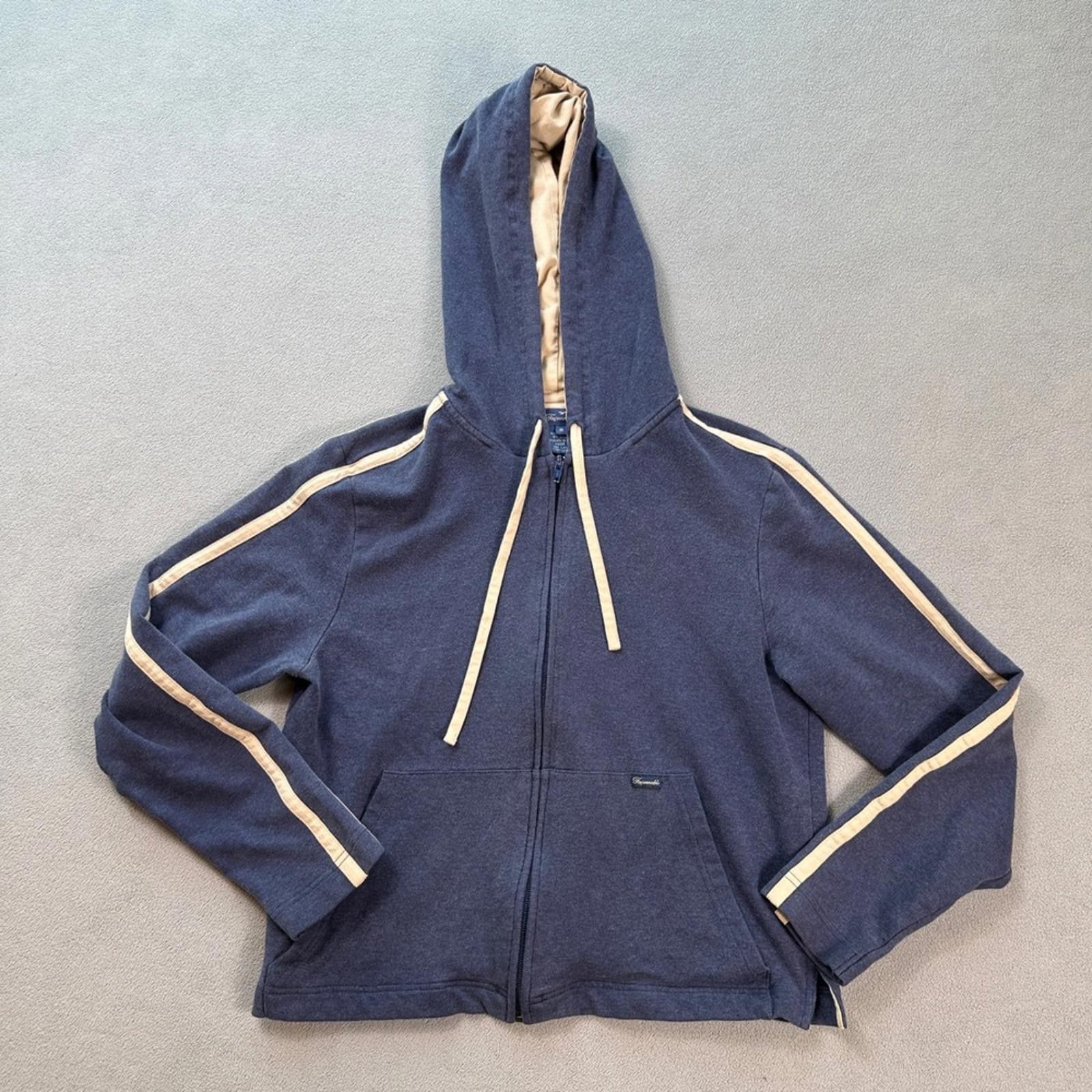 Faconnable Faconnable Mens Zip Up Hoodie Navy Blue w Tan Stripes Size M Size US M / EU 48-50 / 2 - 1 Thumbnail