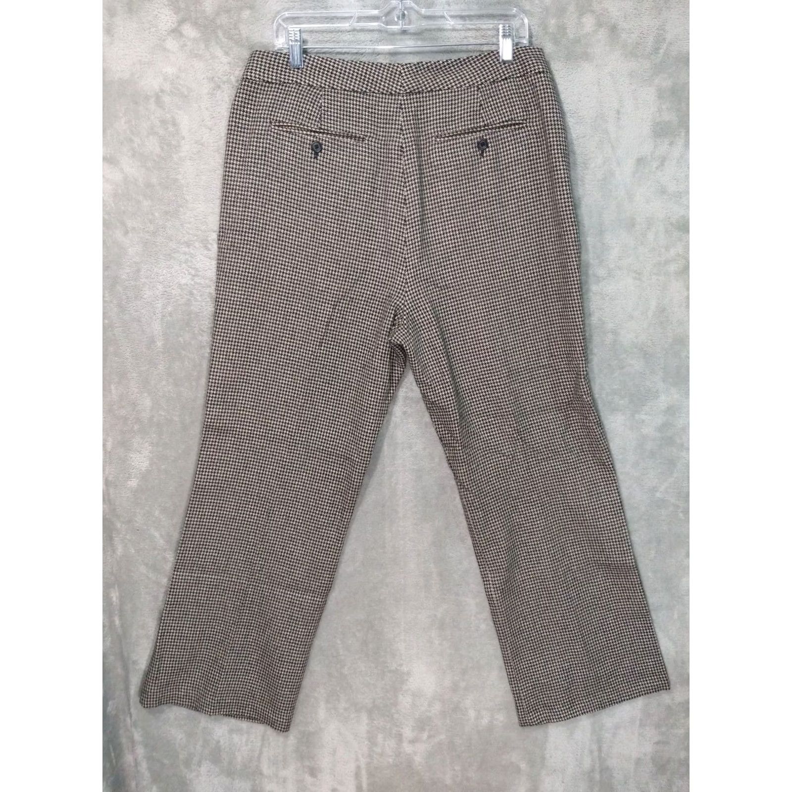 Ralph Lauren Ralph Lauren Pants Womens 14 Beige Black Houndstooth Wool Straight Leg Trousers Size 36" / US 14 / IT 50 - 2 Thumbnail