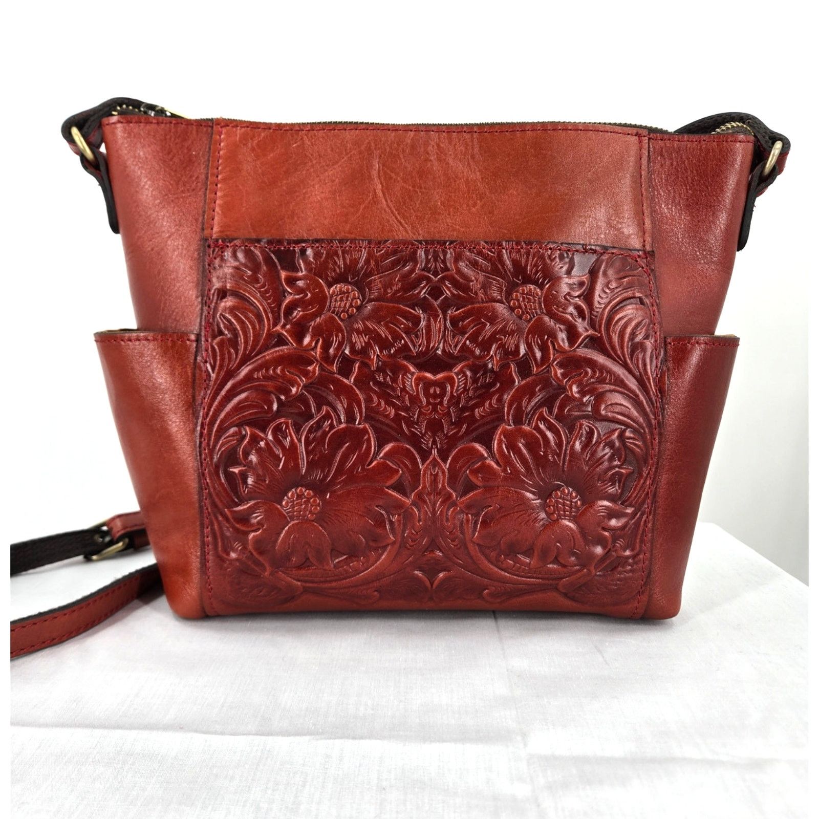 Patricia Nash Aveley Leather Tooled Crossbody Tote