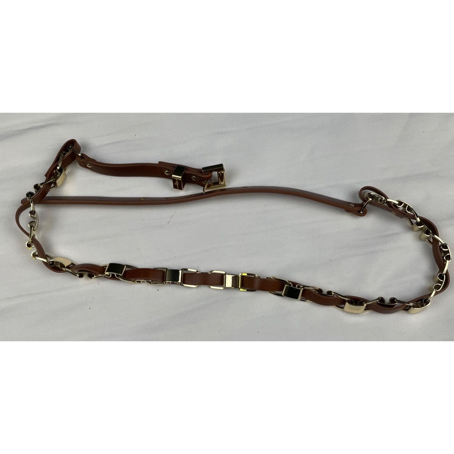 Michael Kors Michael Kors Women's Tan/Gold Chain Link/Leather Belt Size X Size ONE SIZE - 10 Thumbnail