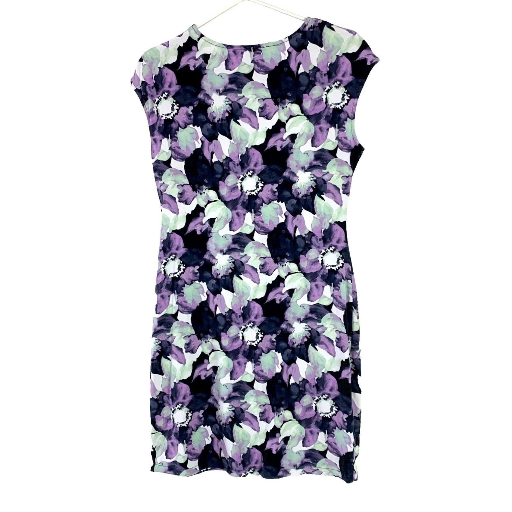 Liz Claiborne Liz Claiborne Studio Purple Floral Abstract Colorful Shift Dress Petite Medium Size M / US 6-8 / IT 42-44 - 6 Thumbnail